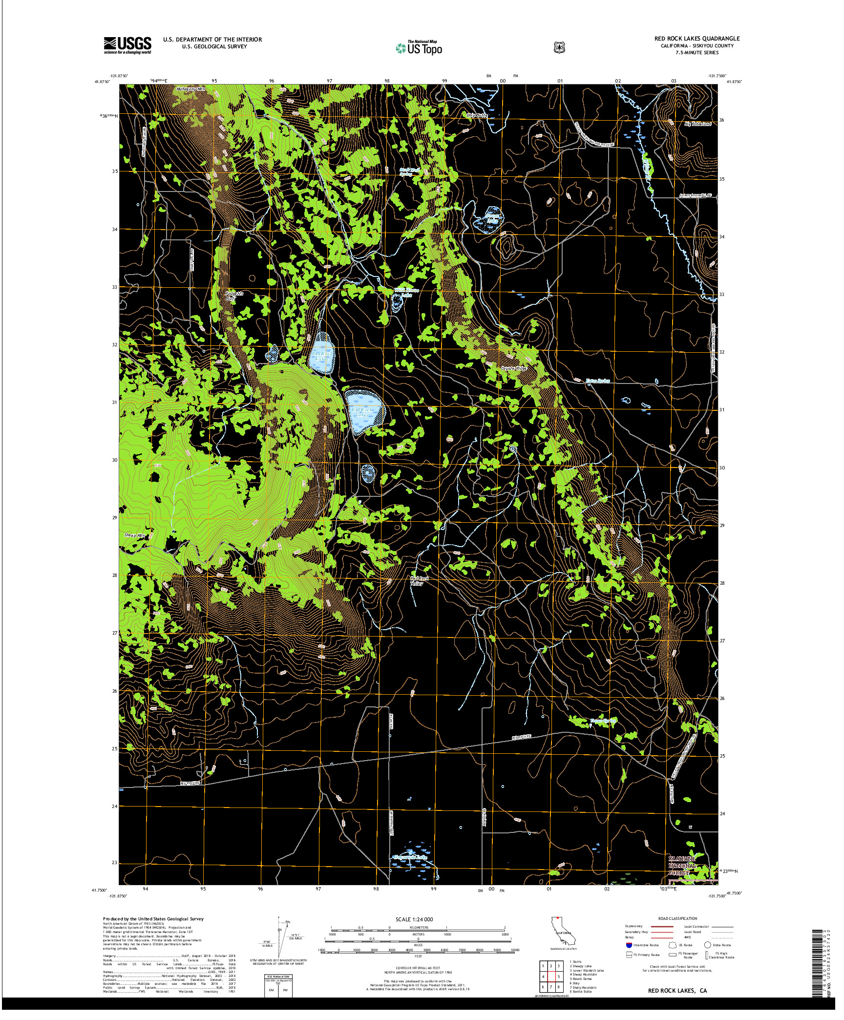 USGS US TOPO 7.5-MINUTE MAP FOR RED ROCK LAKES, CA 2018