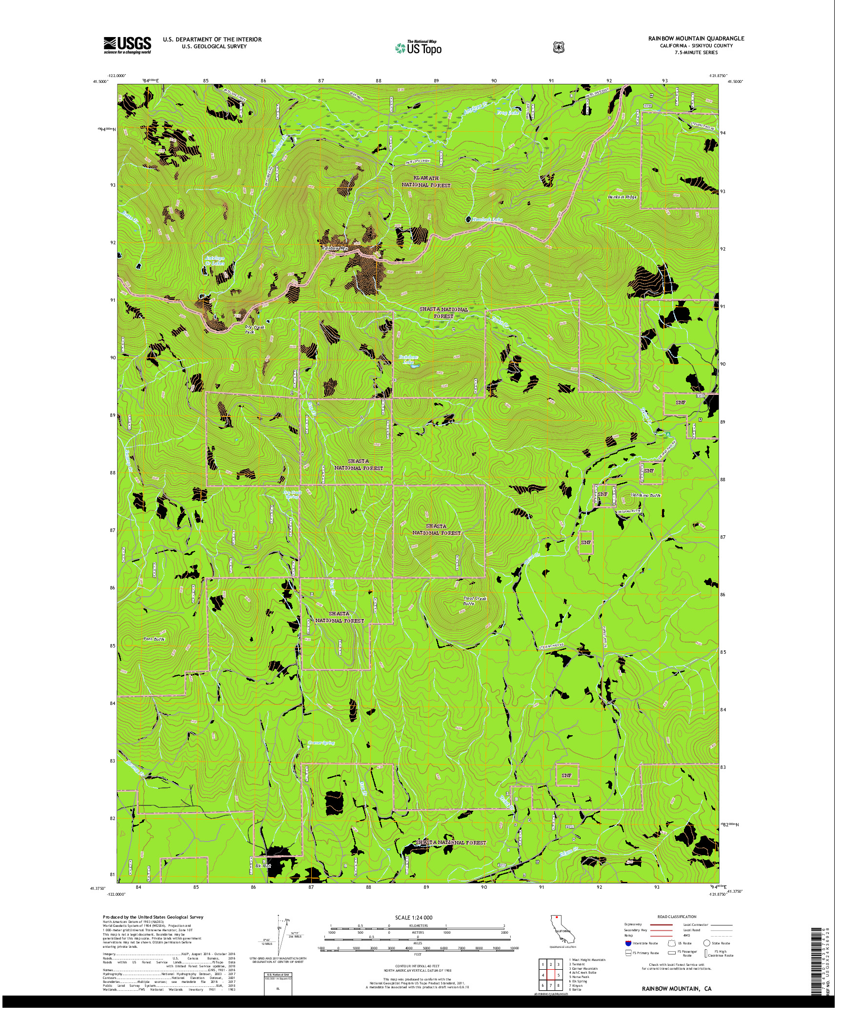 USGS US TOPO 7.5-MINUTE MAP FOR RAINBOW MOUNTAIN, CA 2018