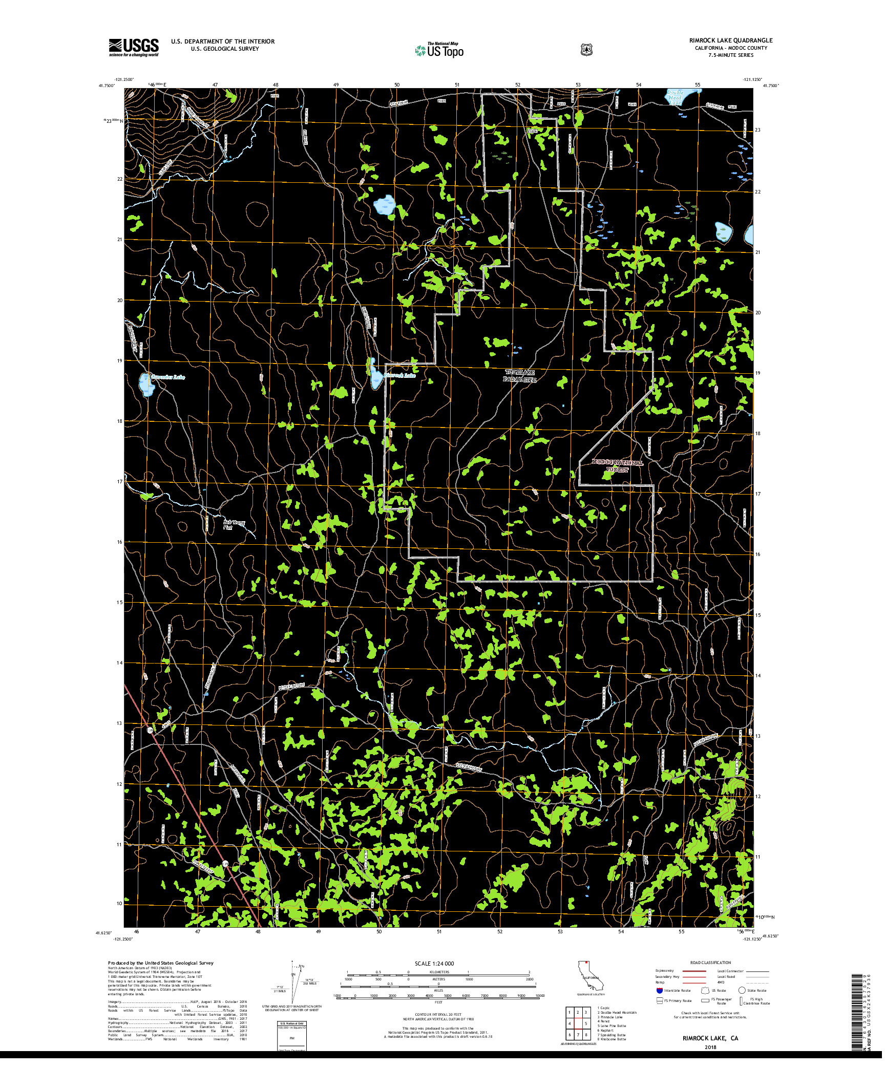 USGS US TOPO 7.5-MINUTE MAP FOR RIMROCK LAKE, CA 2018