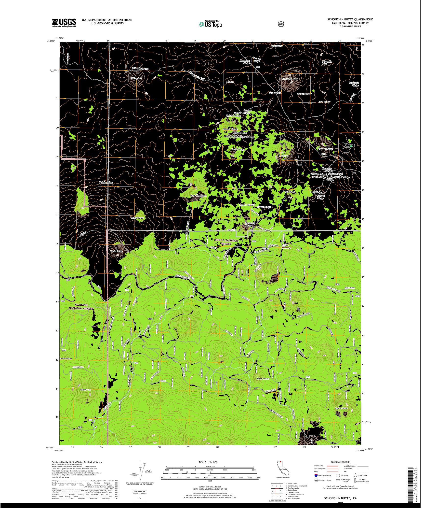 USGS US TOPO 7.5-MINUTE MAP FOR SCHONCHIN BUTTE, CA 2018