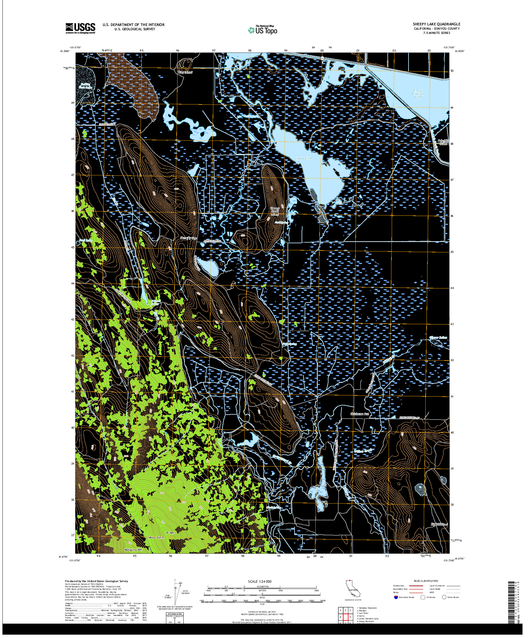 USGS US TOPO 7.5-MINUTE MAP FOR SHEEPY LAKE, CA 2018