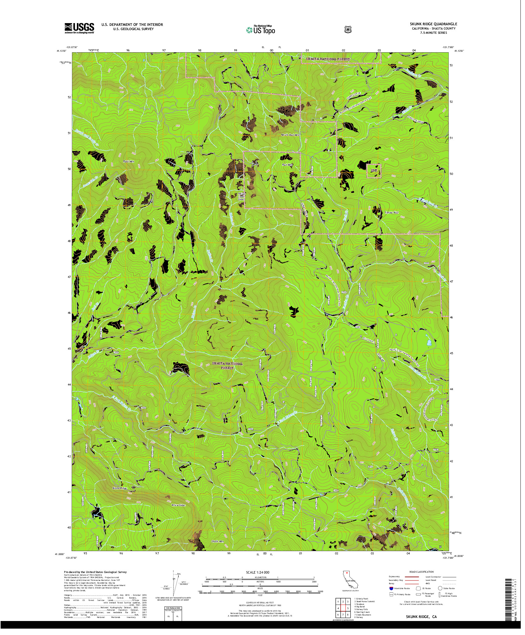 USGS US TOPO 7.5-MINUTE MAP FOR SKUNK RIDGE, CA 2018