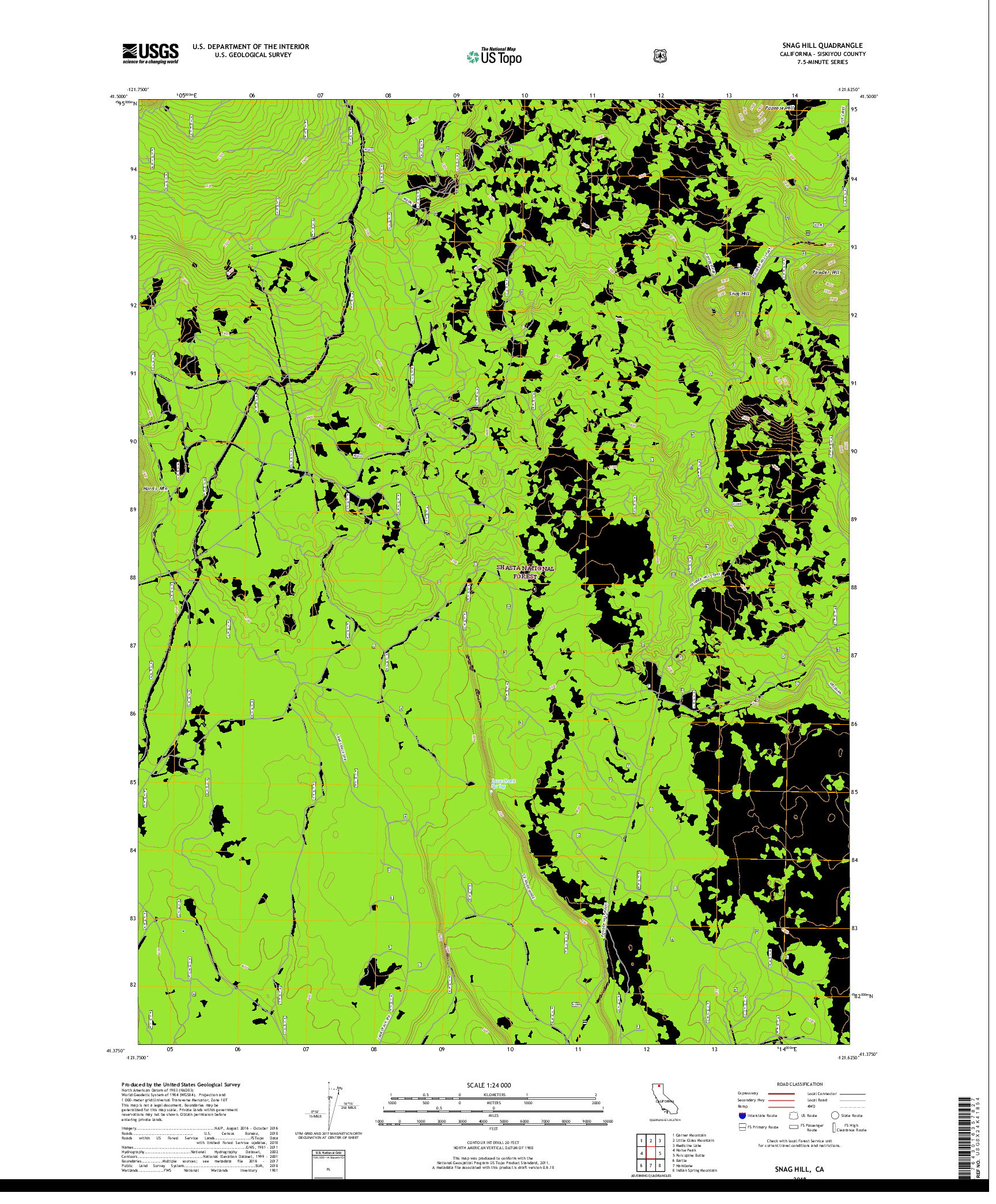 USGS US TOPO 7.5-MINUTE MAP FOR SNAG HILL, CA 2018