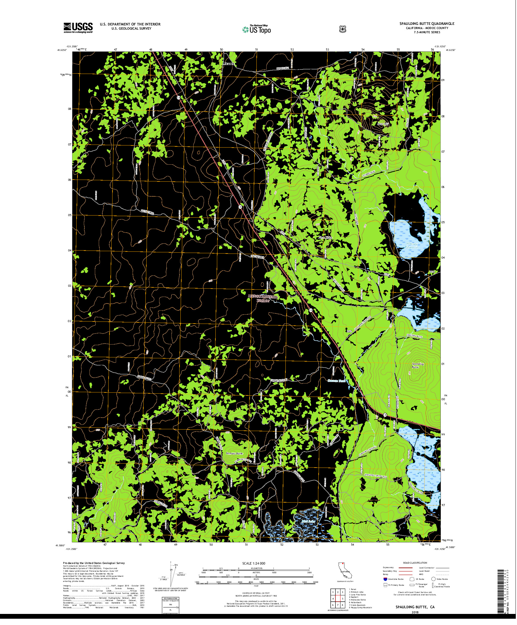 USGS US TOPO 7.5-MINUTE MAP FOR SPAULDING BUTTE, CA 2018