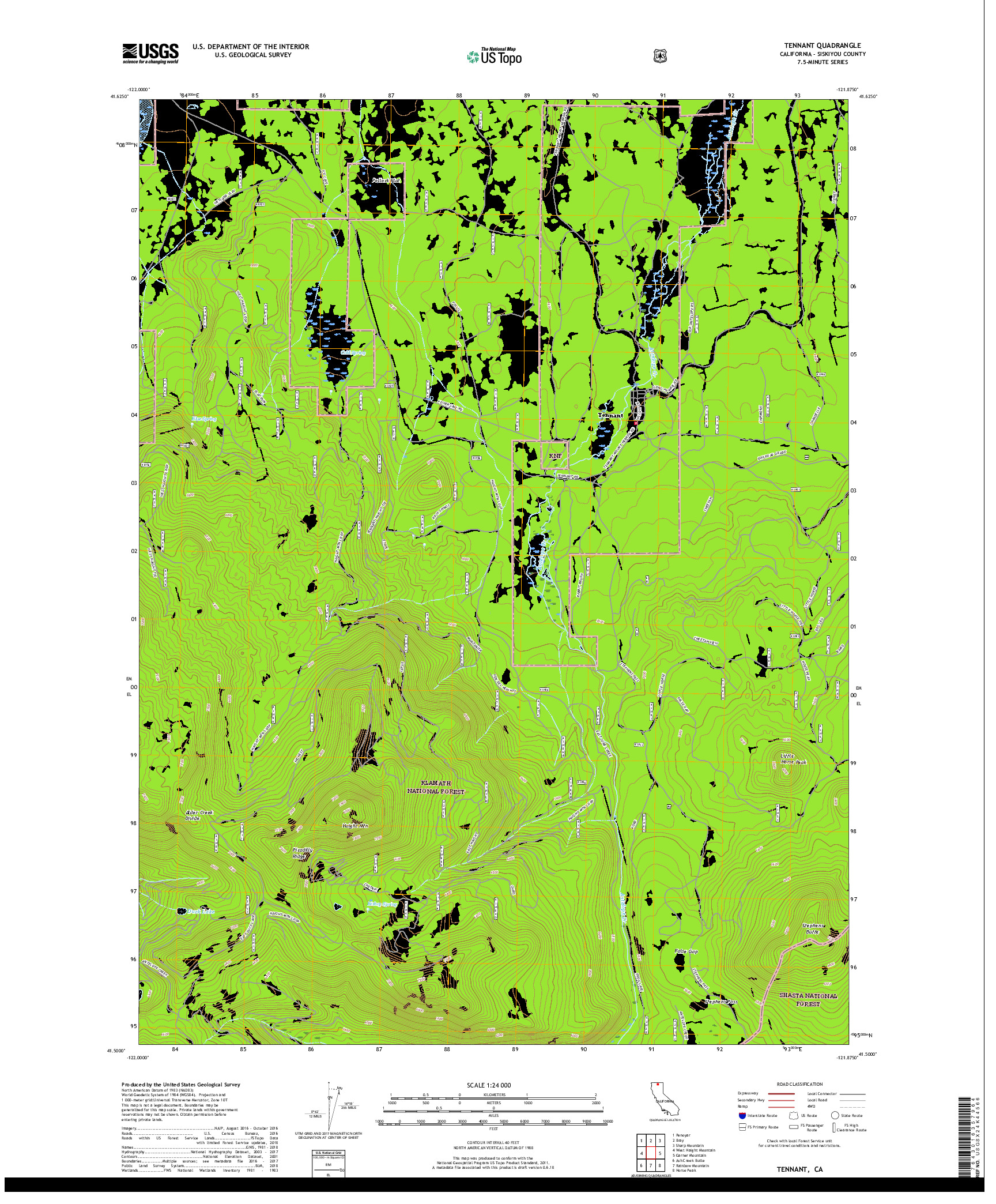 USGS US TOPO 7.5-MINUTE MAP FOR TENNANT, CA 2018