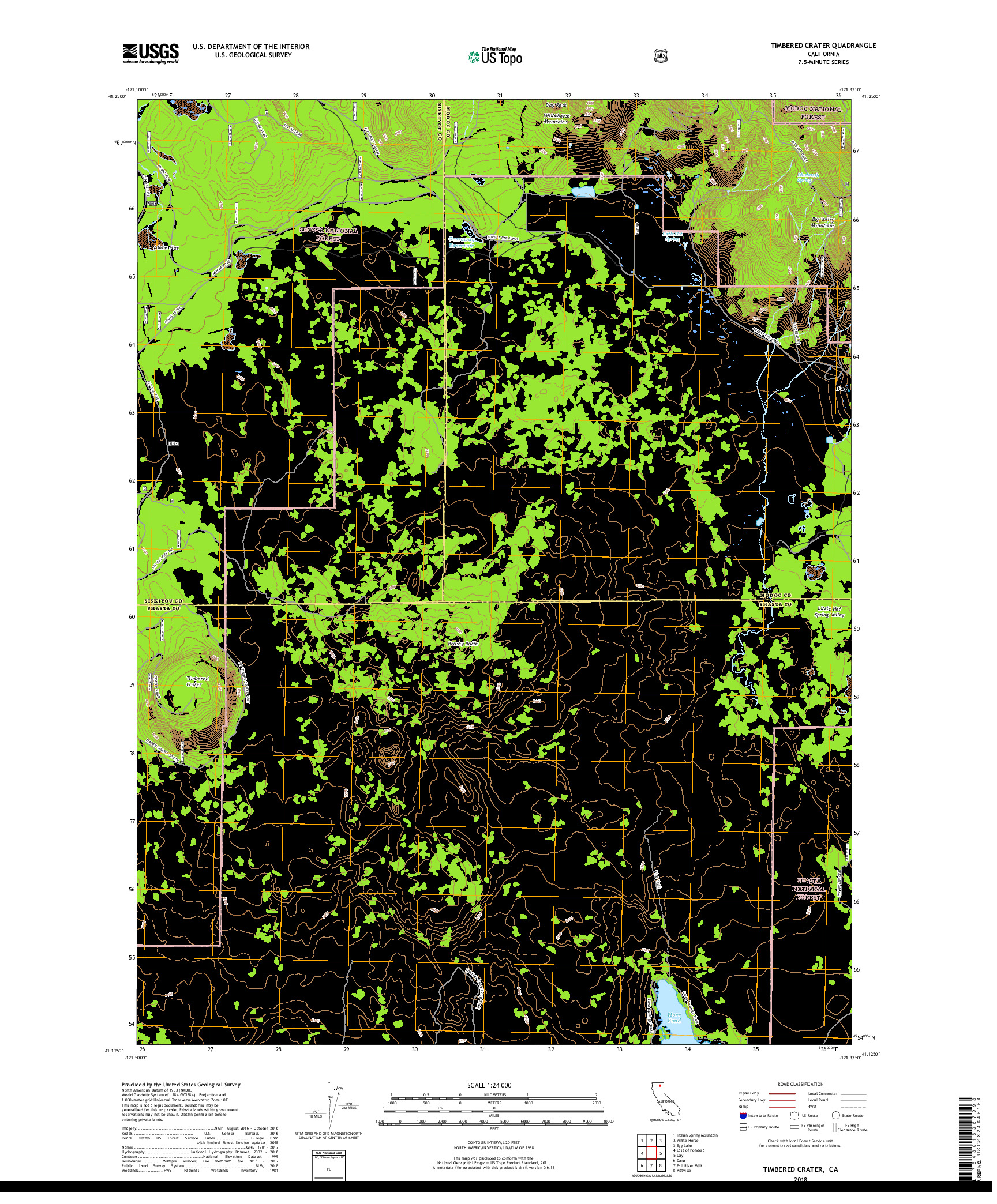 USGS US TOPO 7.5-MINUTE MAP FOR TIMBERED CRATER, CA 2018