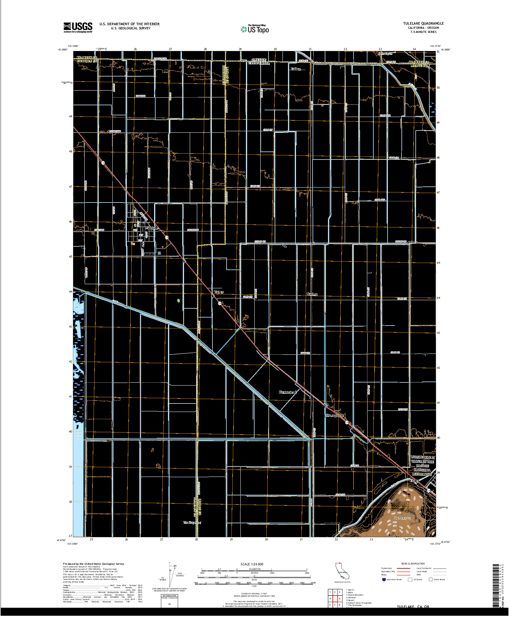 USGS US TOPO 7.5-MINUTE MAP FOR TULELAKE, CA,OR 2018