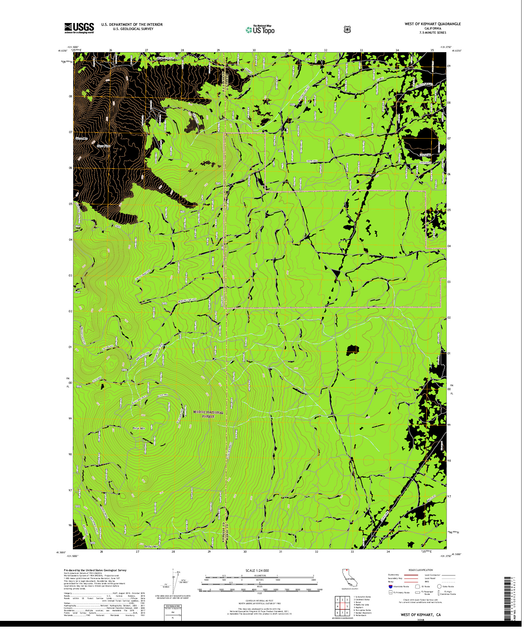 USGS US TOPO 7.5-MINUTE MAP FOR WEST OF KEPHART, CA 2018