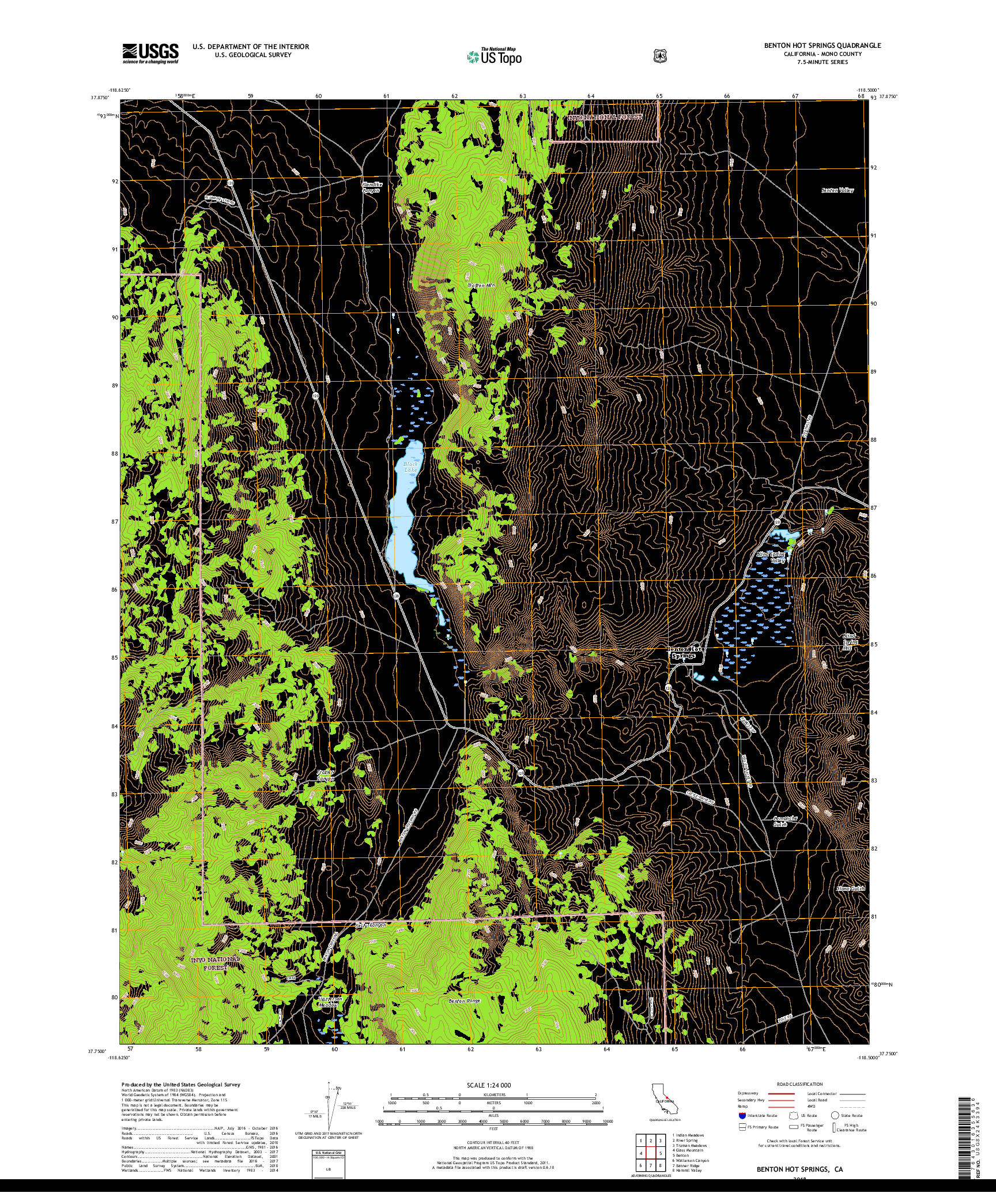 USGS US TOPO 7.5-MINUTE MAP FOR BENTON HOT SPRINGS, CA 2018