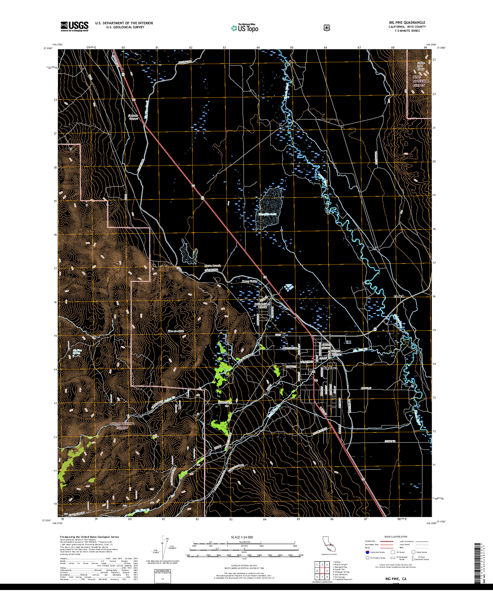 USGS US TOPO 7.5-MINUTE MAP FOR BIG PINE, CA 2018