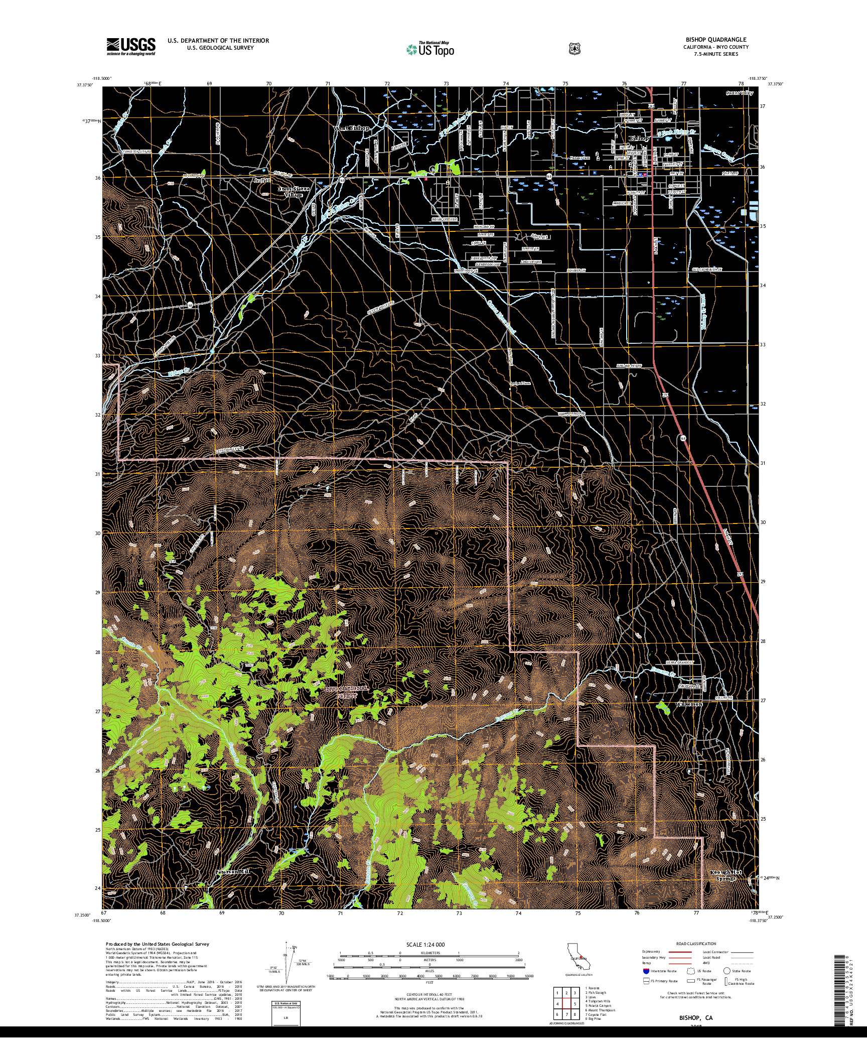 USGS US TOPO 7.5-MINUTE MAP FOR BISHOP, CA 2018