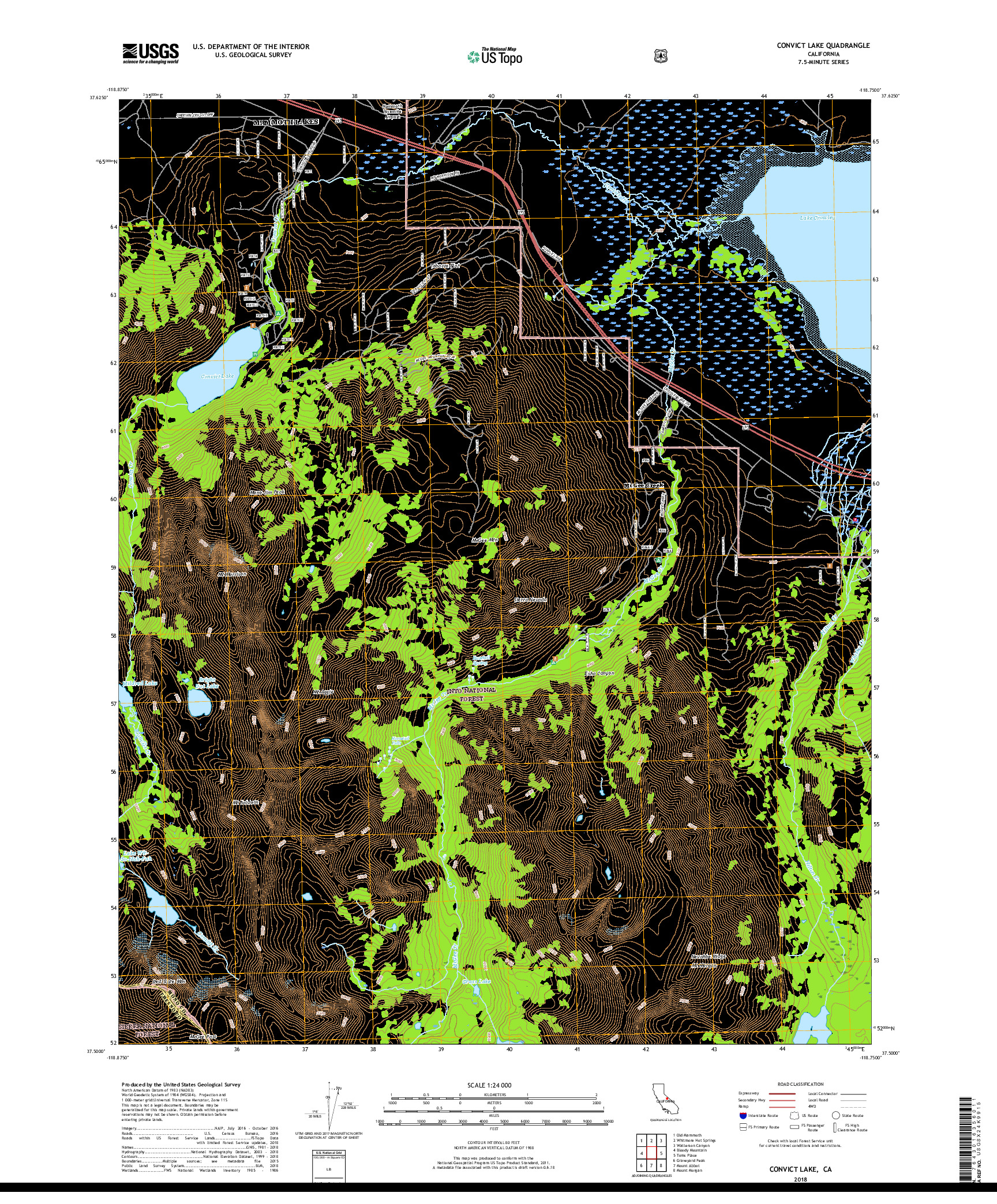 USGS US TOPO 7.5-MINUTE MAP FOR CONVICT LAKE, CA 2018