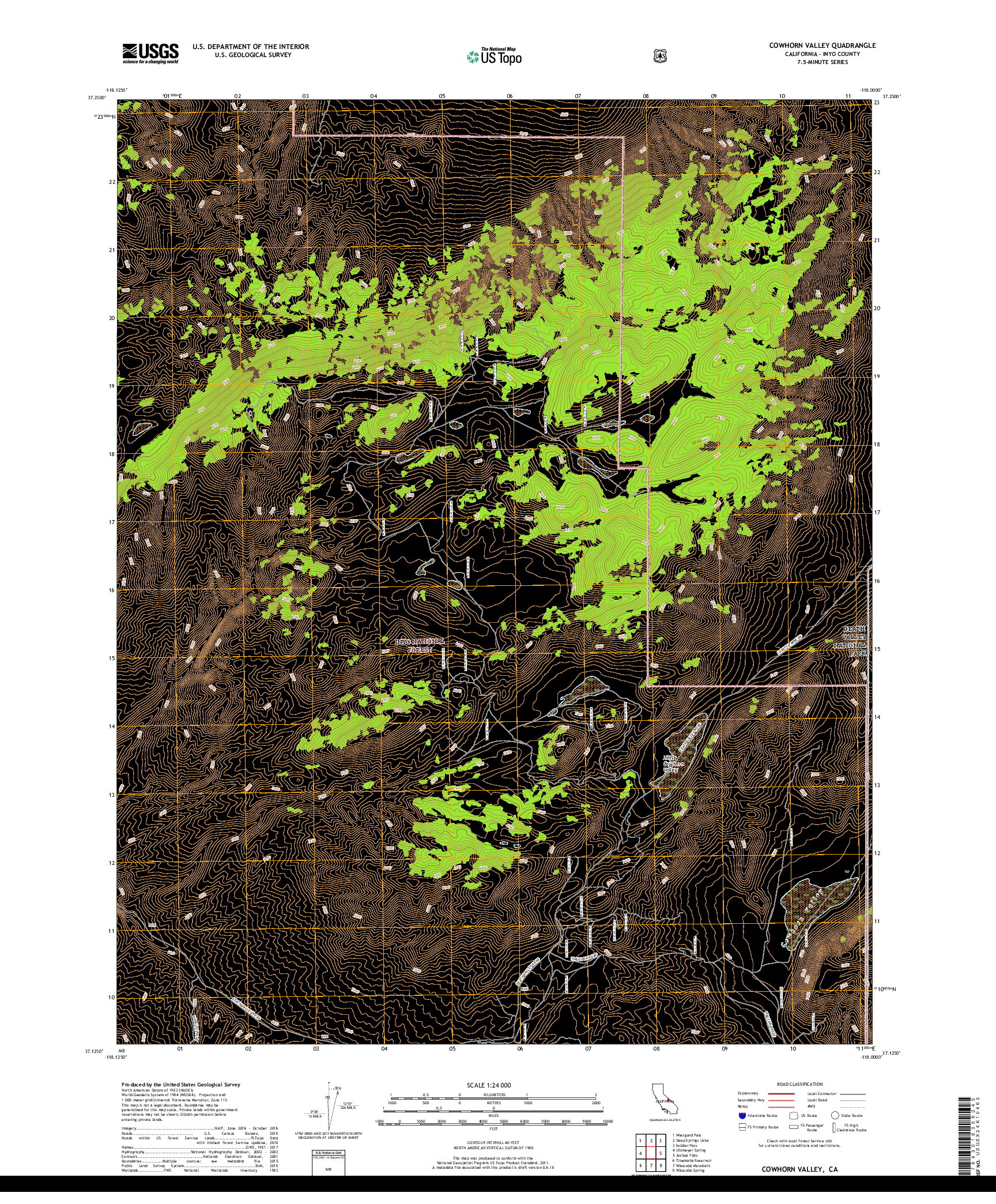 USGS US TOPO 7.5-MINUTE MAP FOR COWHORN VALLEY, CA 2018