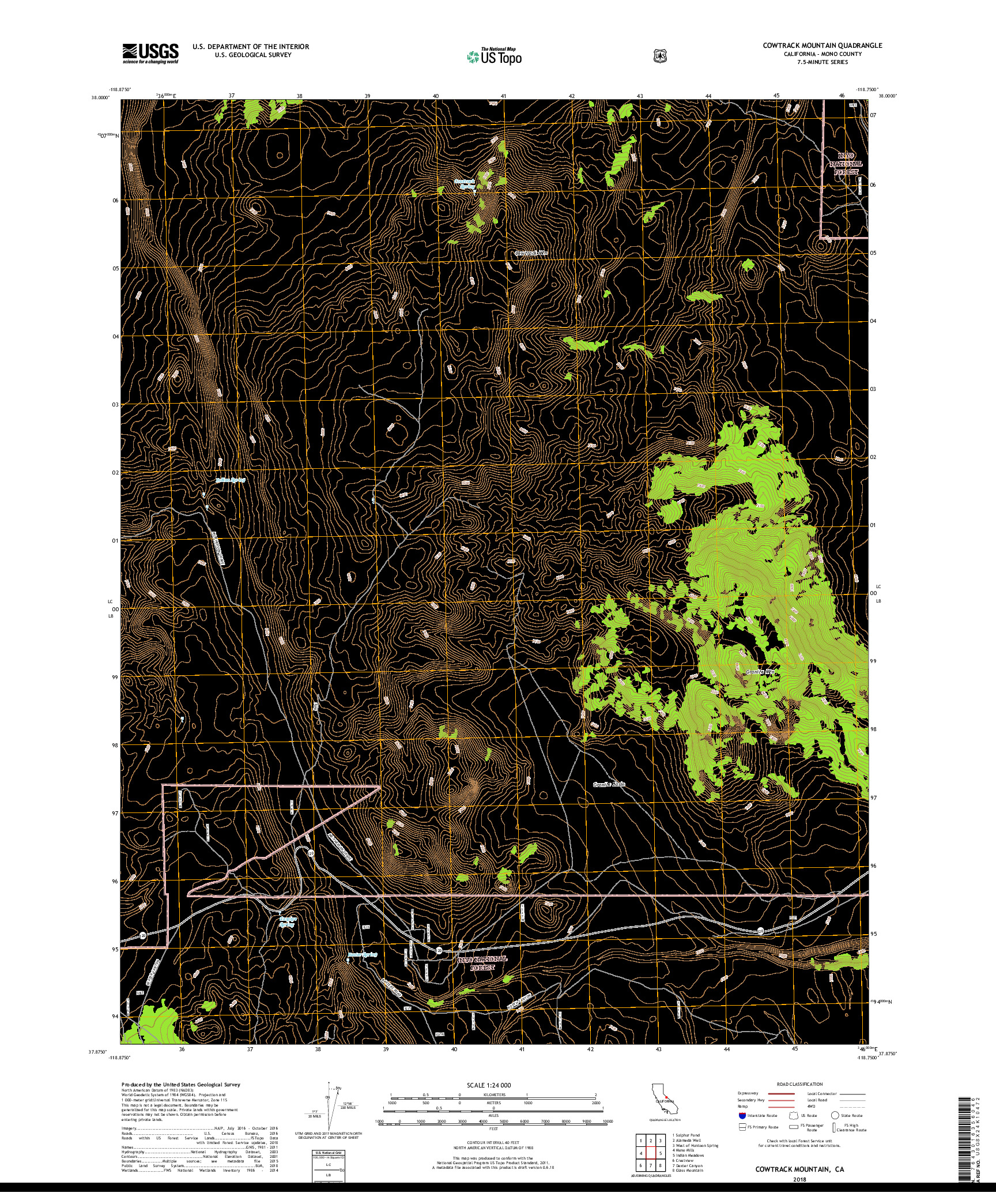 USGS US TOPO 7.5-MINUTE MAP FOR COWTRACK MOUNTAIN, CA 2018