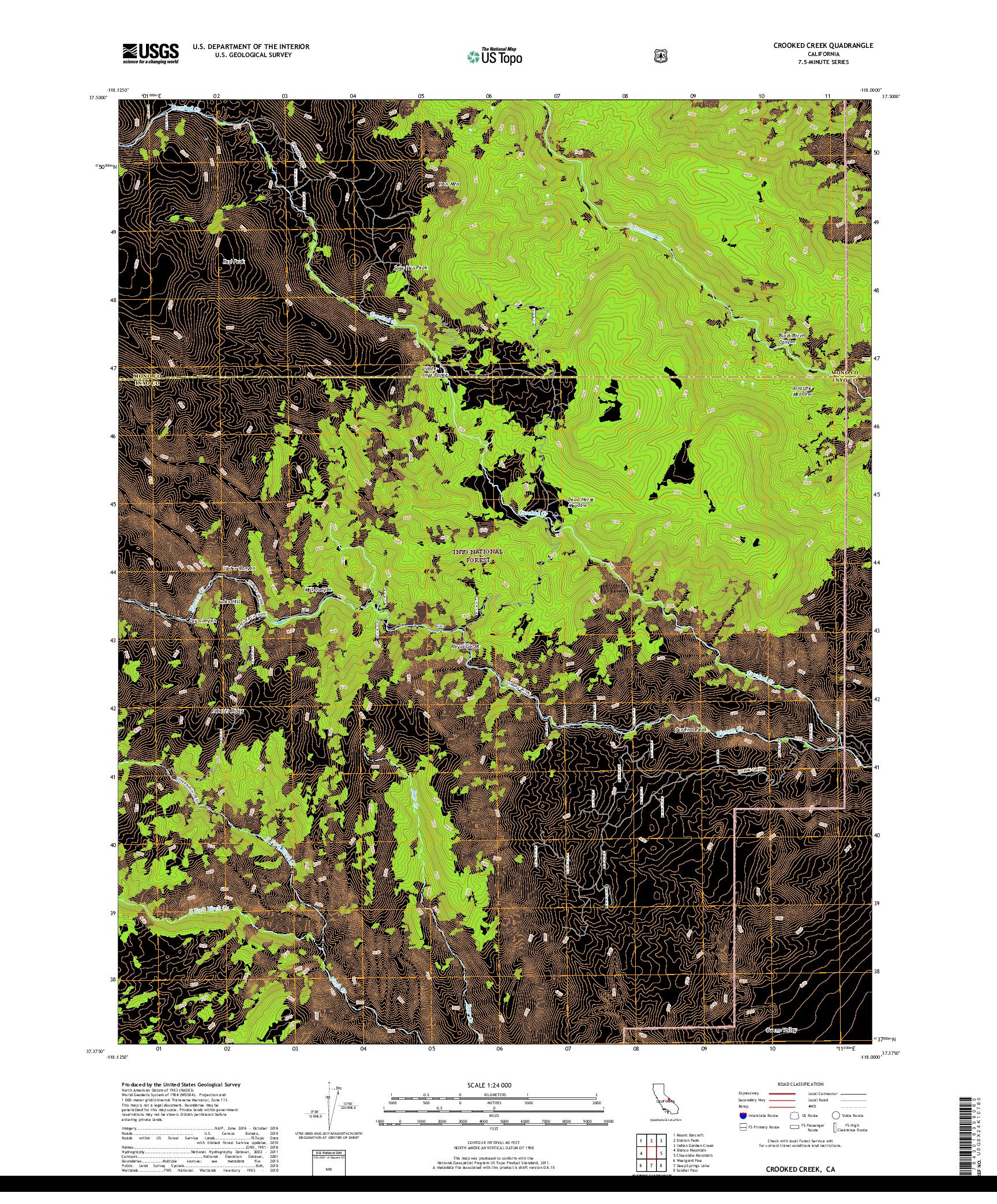 USGS US TOPO 7.5-MINUTE MAP FOR CROOKED CREEK, CA 2018