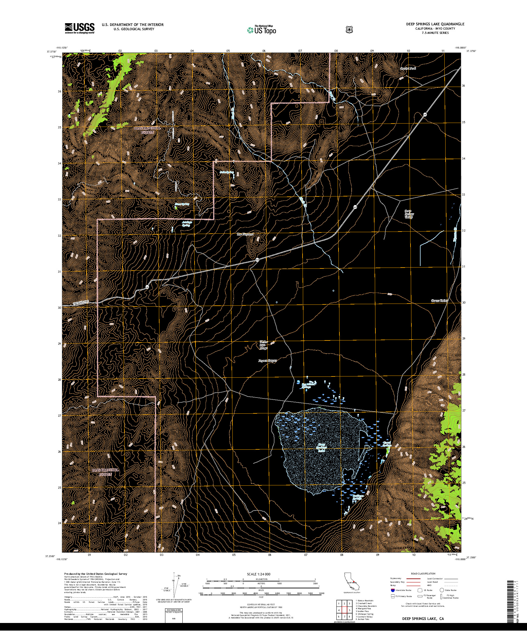 USGS US TOPO 7.5-MINUTE MAP FOR DEEP SPRINGS LAKE, CA 2018