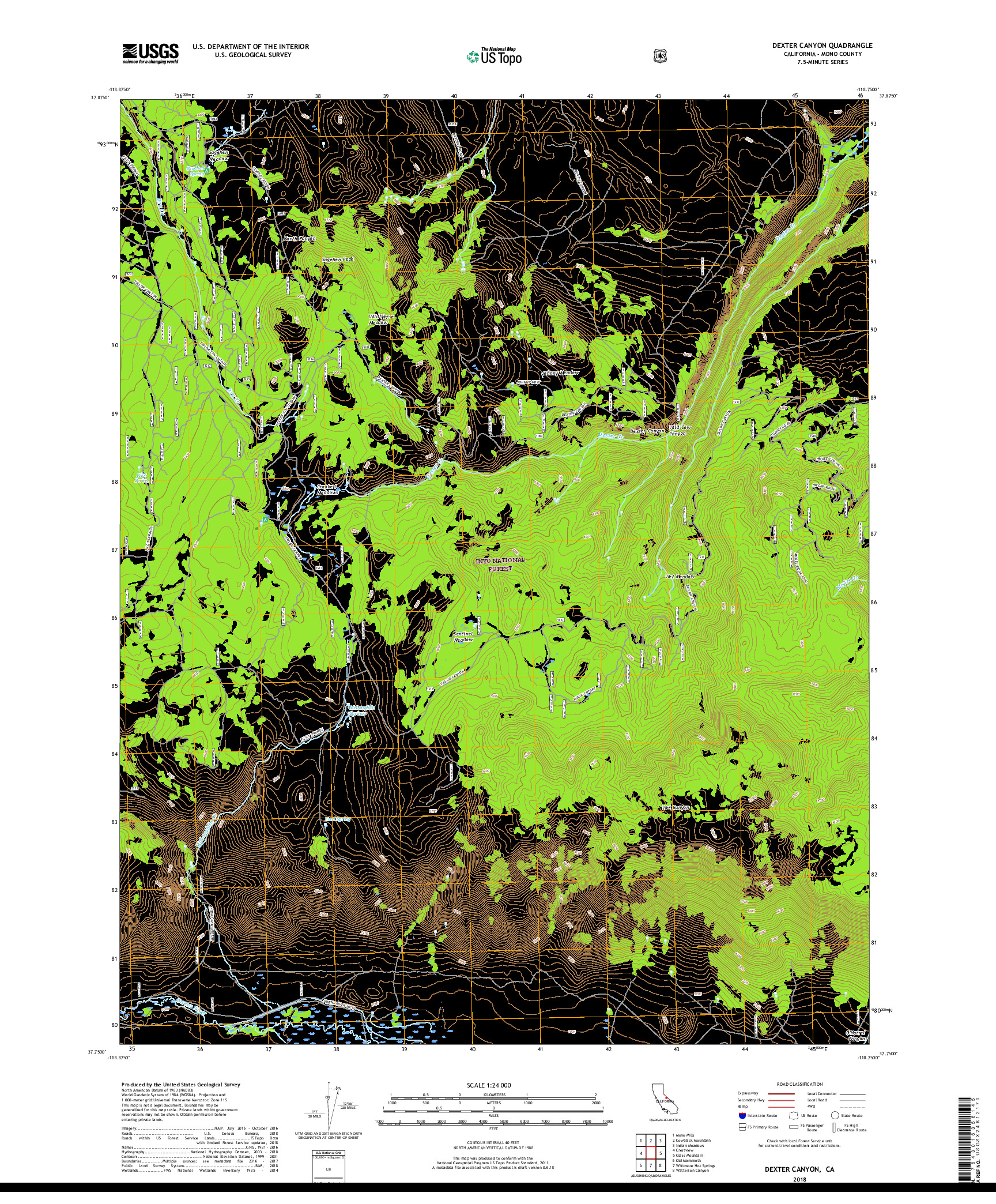 USGS US TOPO 7.5-MINUTE MAP FOR DEXTER CANYON, CA 2018