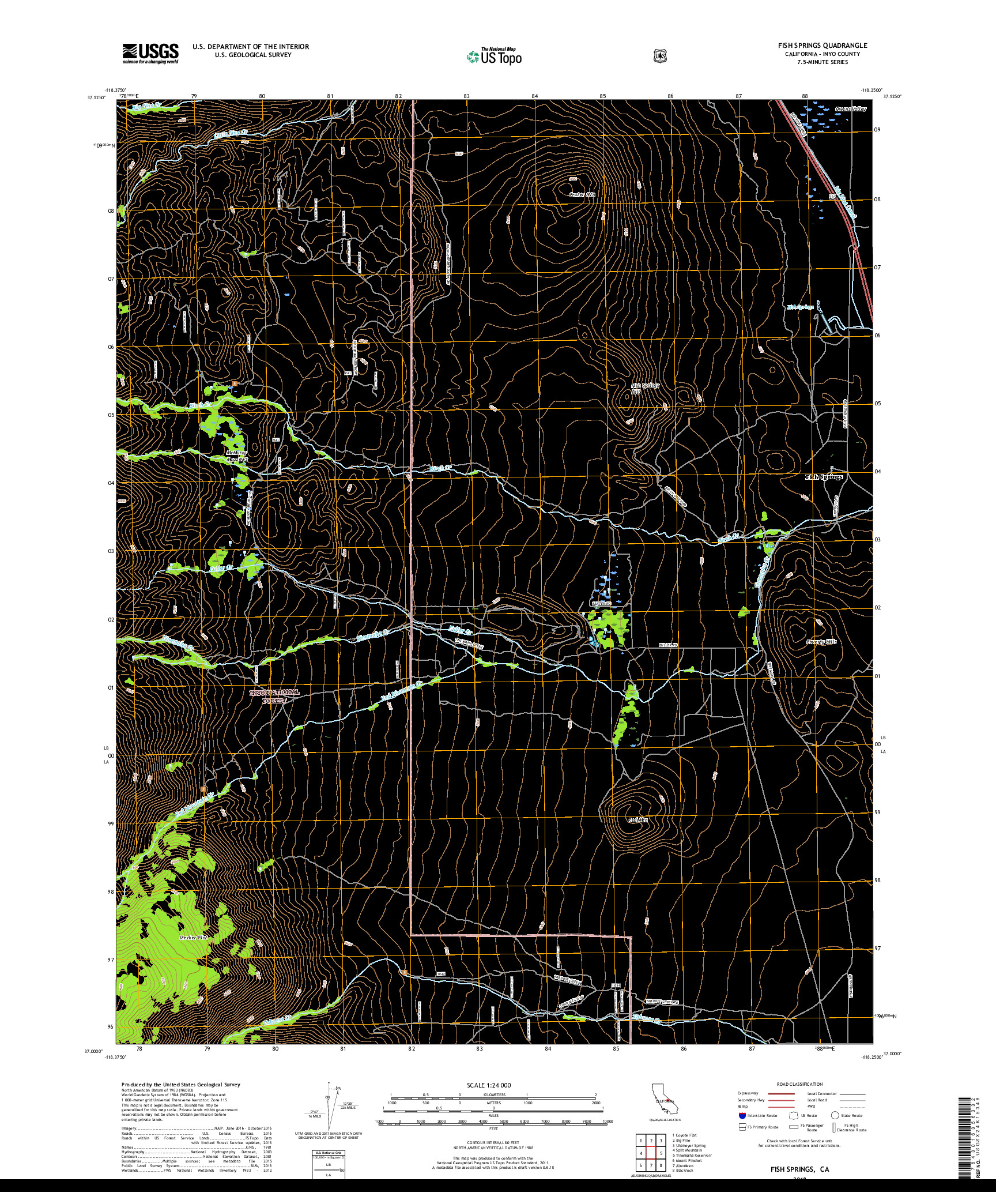 USGS US TOPO 7.5-MINUTE MAP FOR FISH SPRINGS, CA 2018