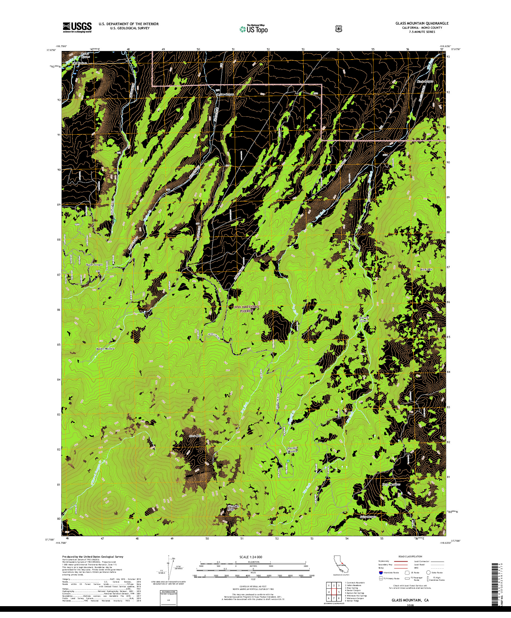 USGS US TOPO 7.5-MINUTE MAP FOR GLASS MOUNTAIN, CA 2018