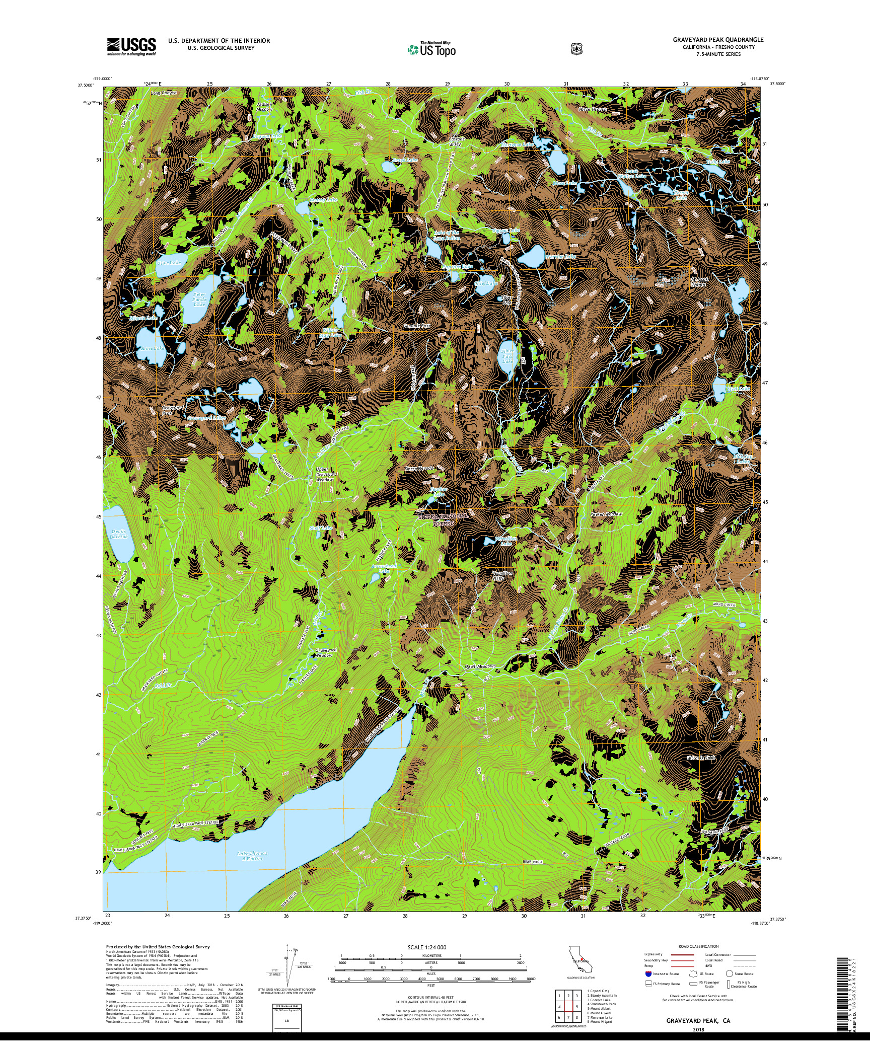 USGS US TOPO 7.5-MINUTE MAP FOR GRAVEYARD PEAK, CA 2018