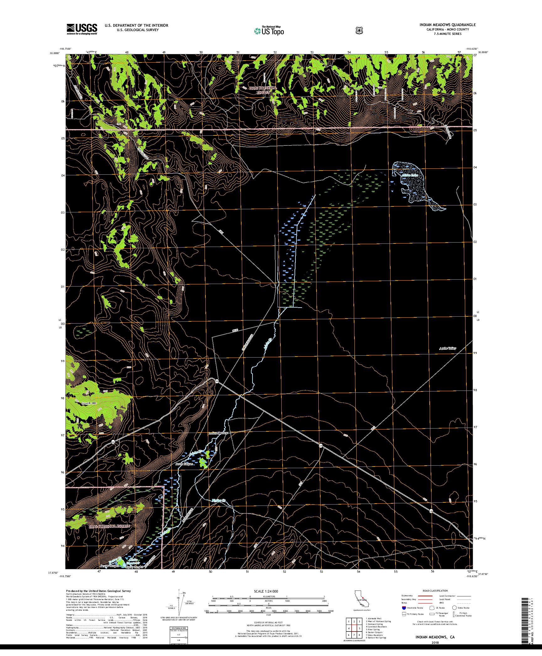 USGS US TOPO 7.5-MINUTE MAP FOR INDIAN MEADOWS, CA 2018