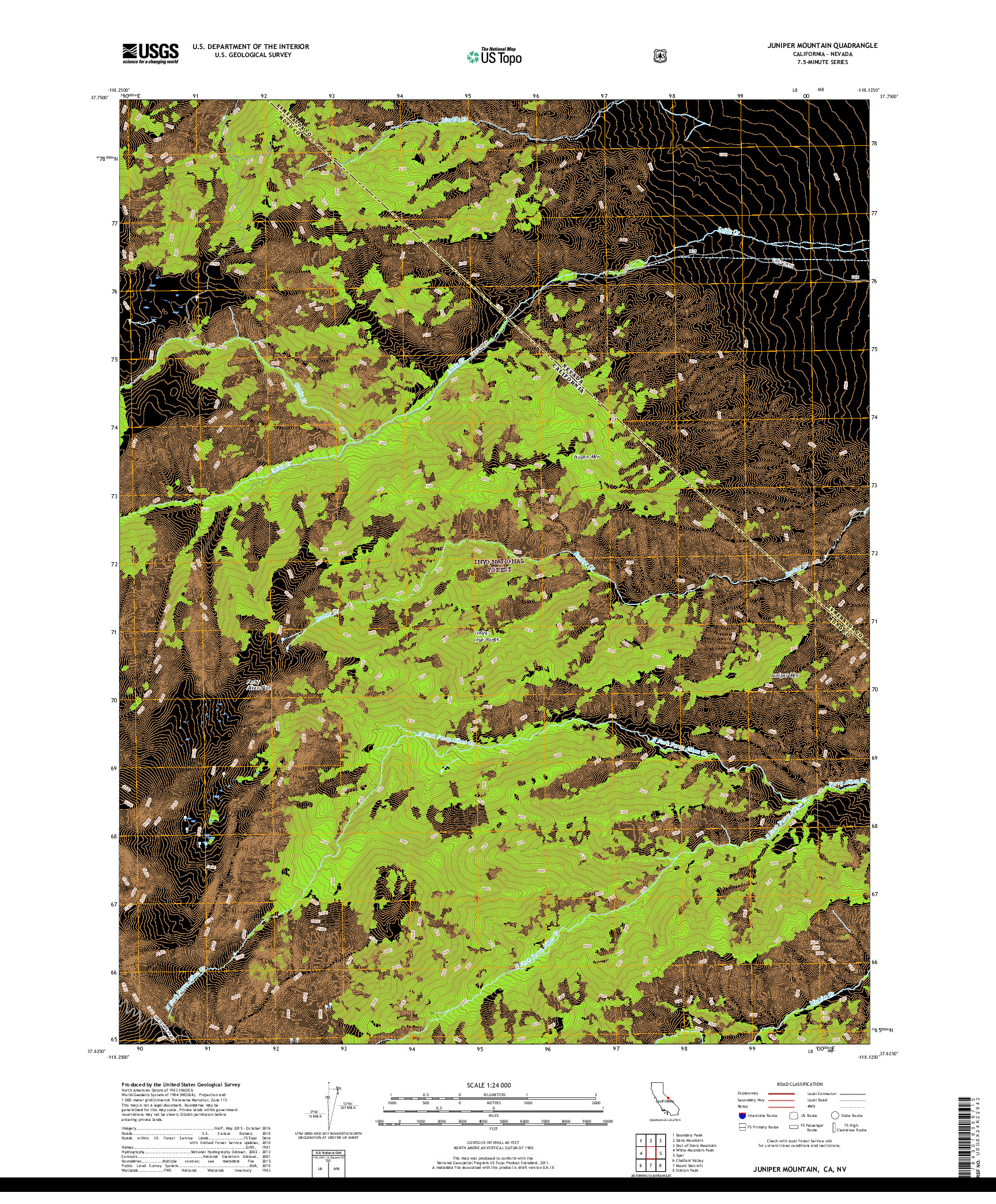 USGS US TOPO 7.5-MINUTE MAP FOR JUNIPER MOUNTAIN, CA,NV 2018