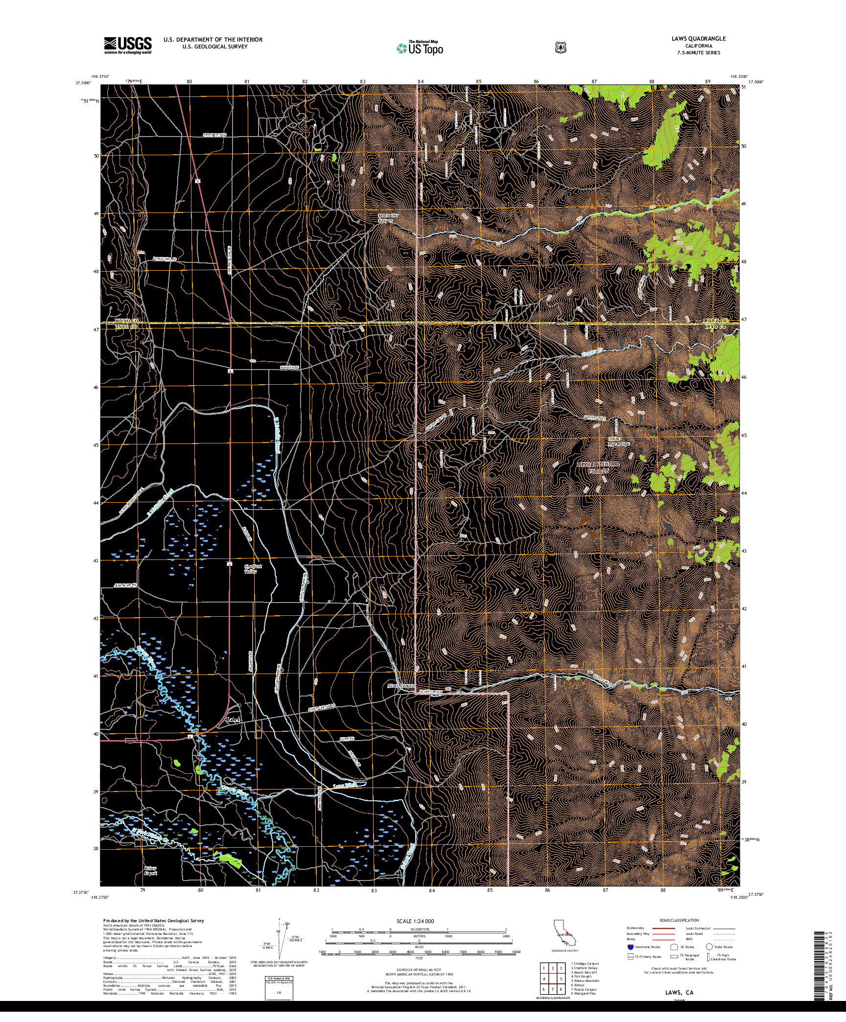 USGS US TOPO 7.5-MINUTE MAP FOR LAWS, CA 2018