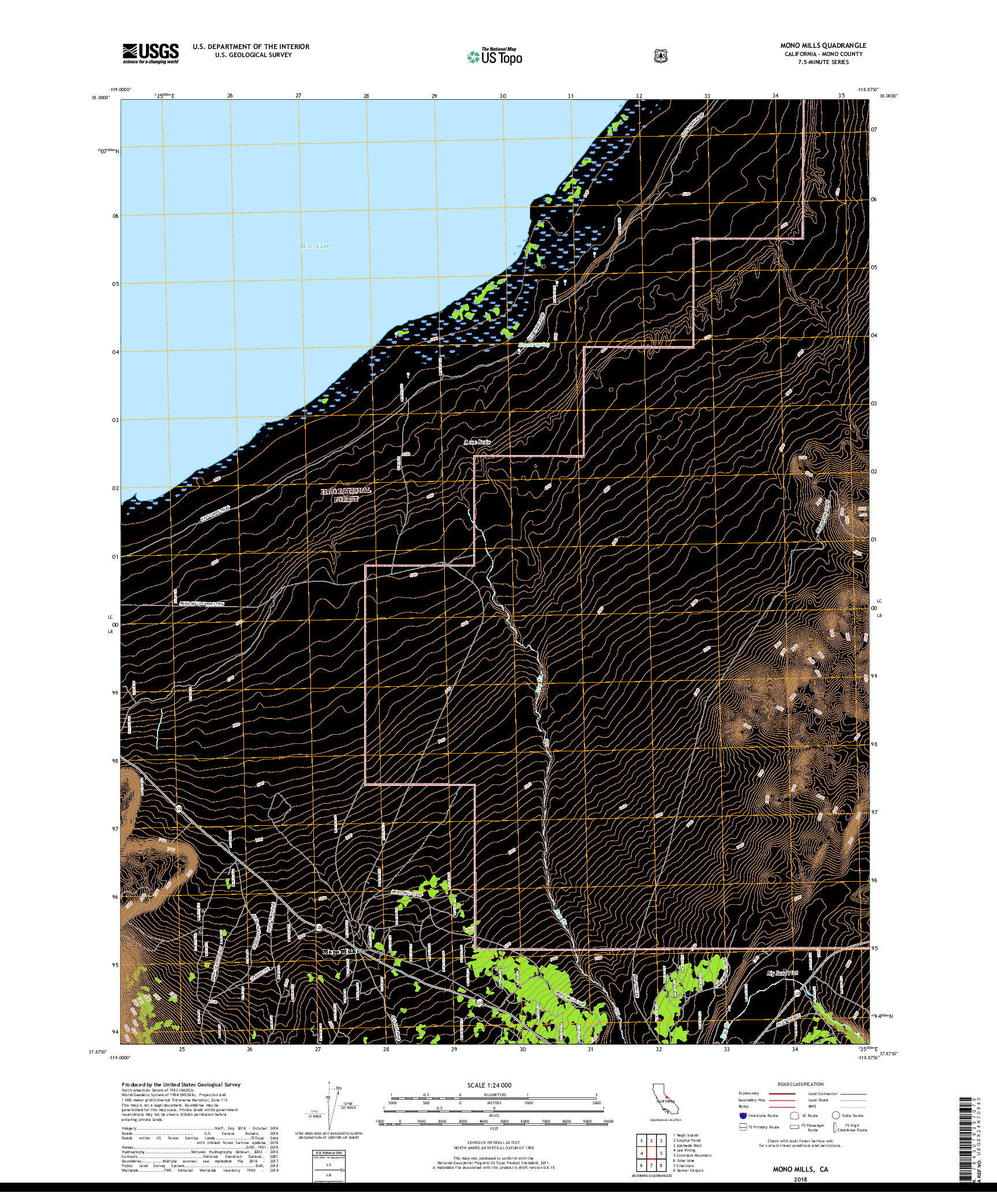 USGS US TOPO 7.5-MINUTE MAP FOR MONO MILLS, CA 2018