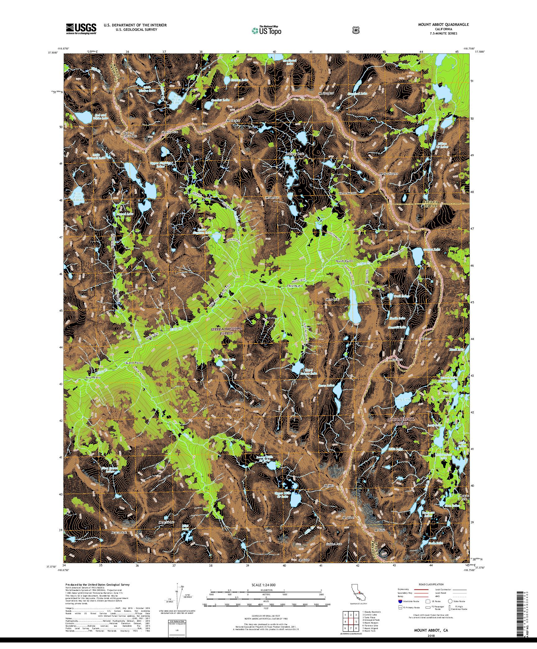 USGS US TOPO 7.5-MINUTE MAP FOR MOUNT ABBOT, CA 2018