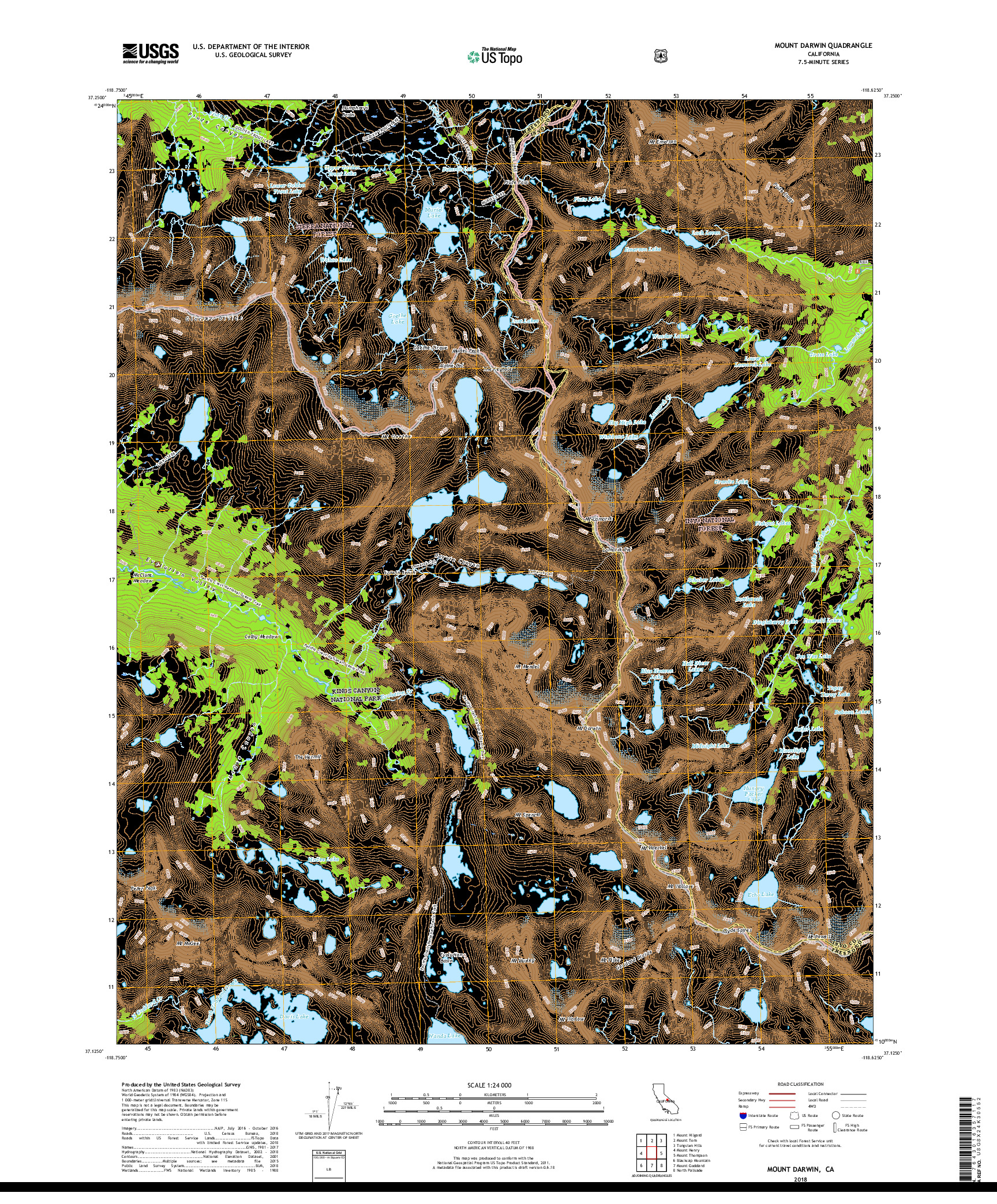 USGS US TOPO 7.5-MINUTE MAP FOR MOUNT DARWIN, CA 2018