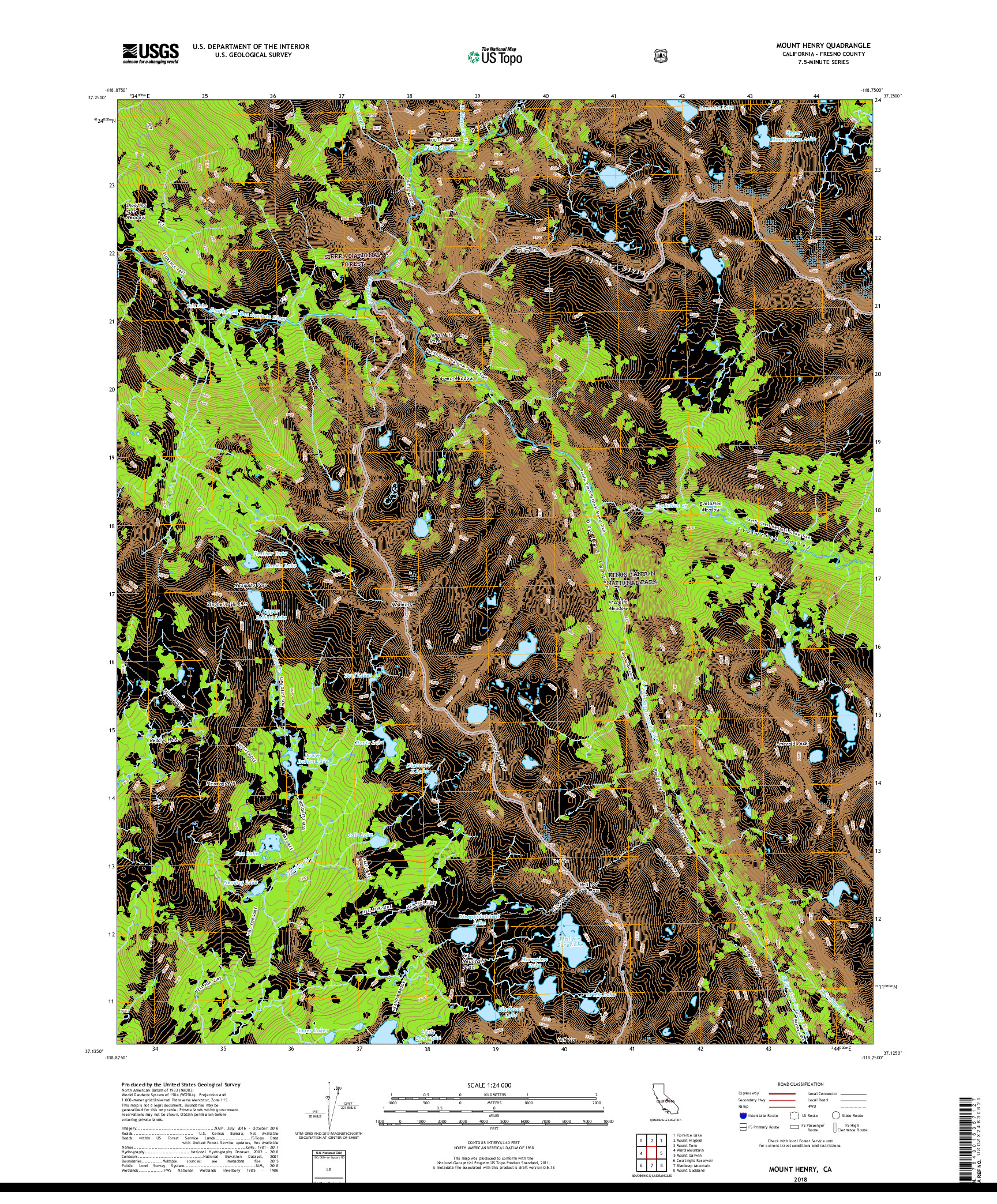 USGS US TOPO 7.5-MINUTE MAP FOR MOUNT HENRY, CA 2018