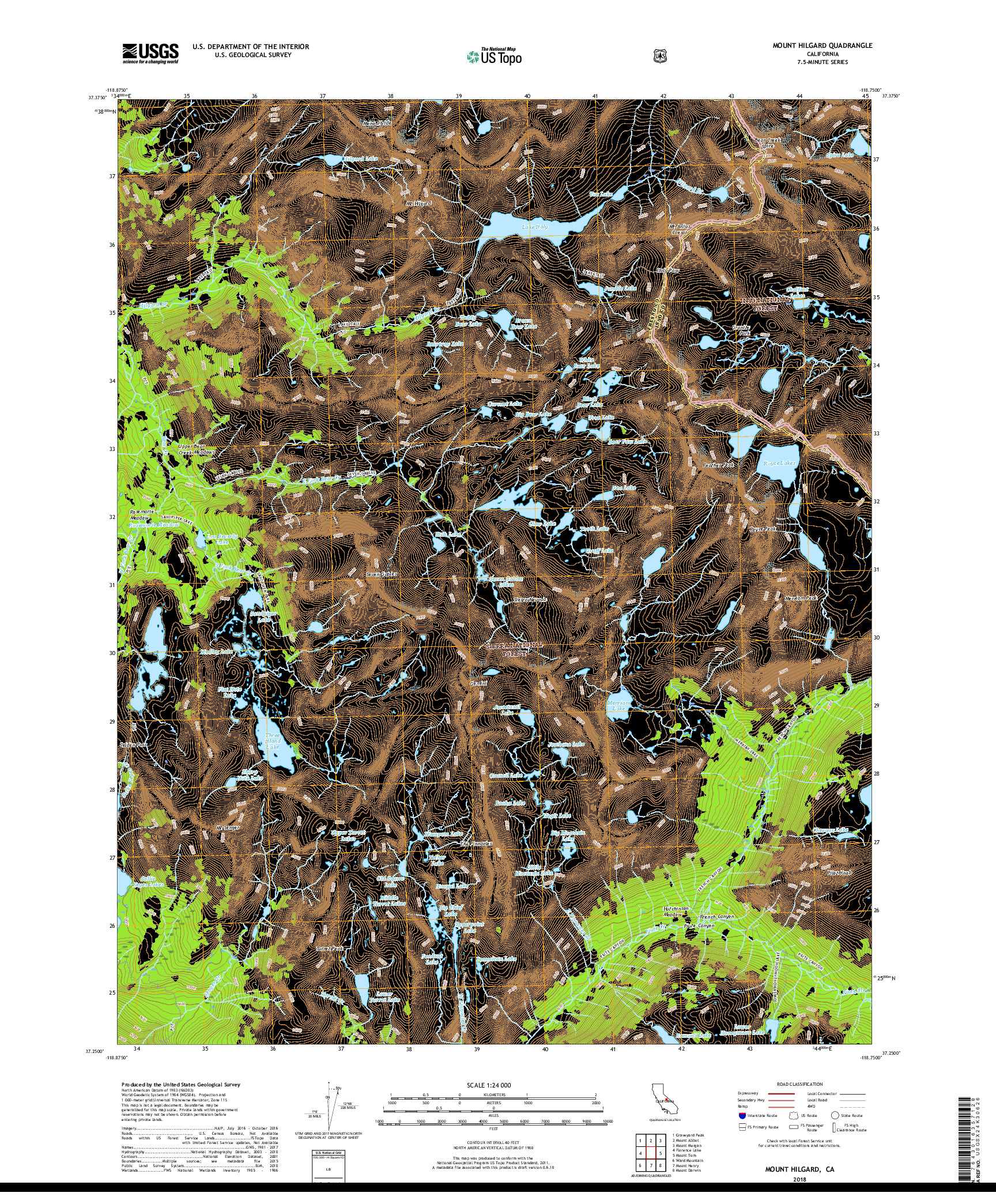 USGS US TOPO 7.5-MINUTE MAP FOR MOUNT HILGARD, CA 2018