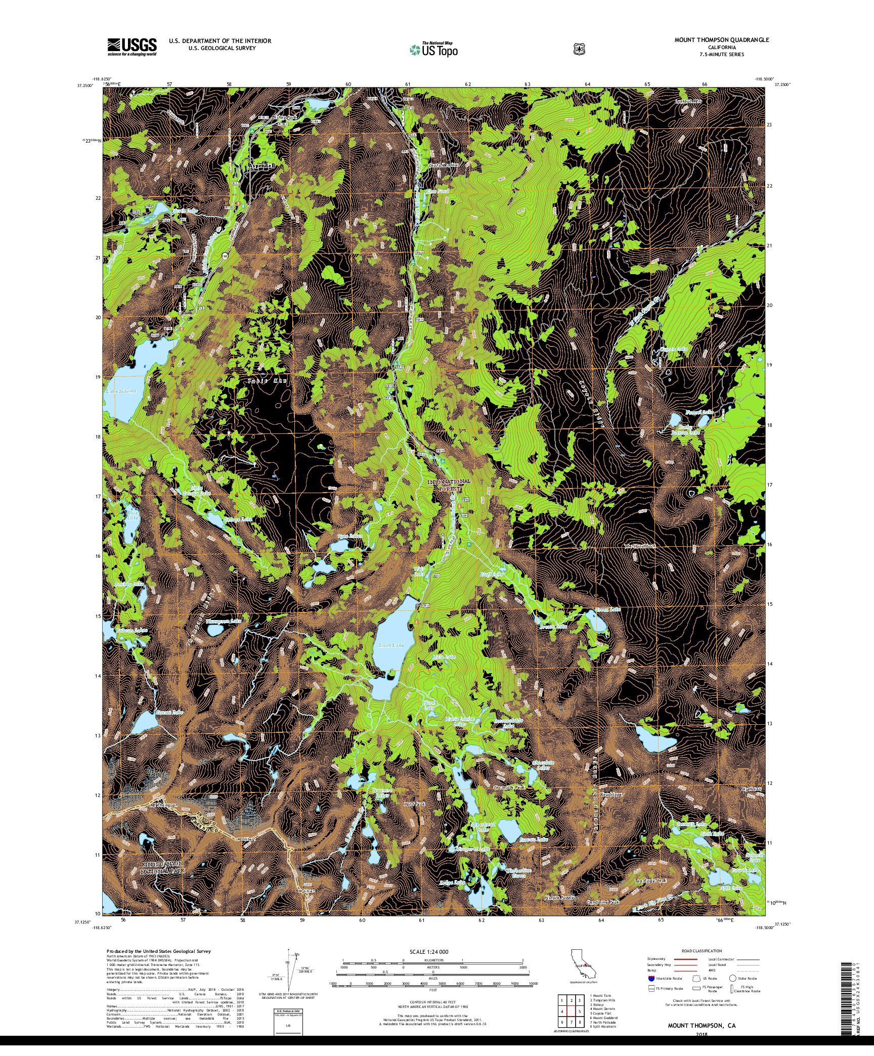 USGS US TOPO 7.5-MINUTE MAP FOR MOUNT THOMPSON, CA 2018