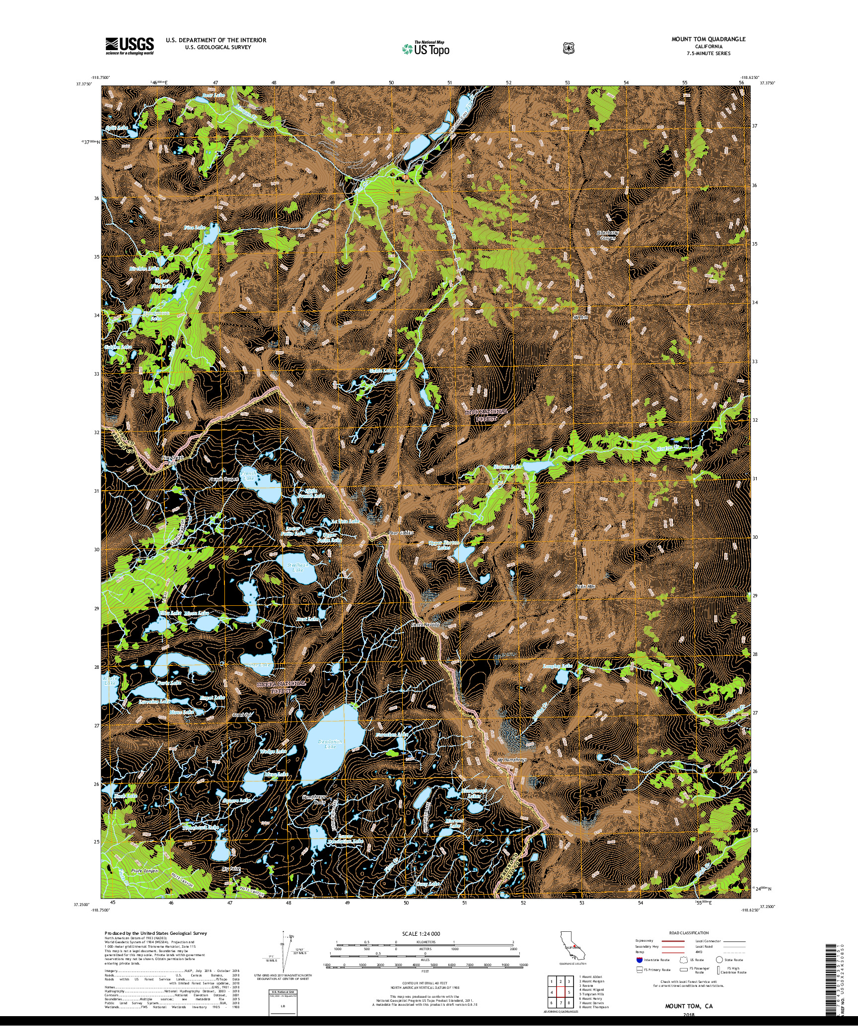 USGS US TOPO 7.5-MINUTE MAP FOR MOUNT TOM, CA 2018