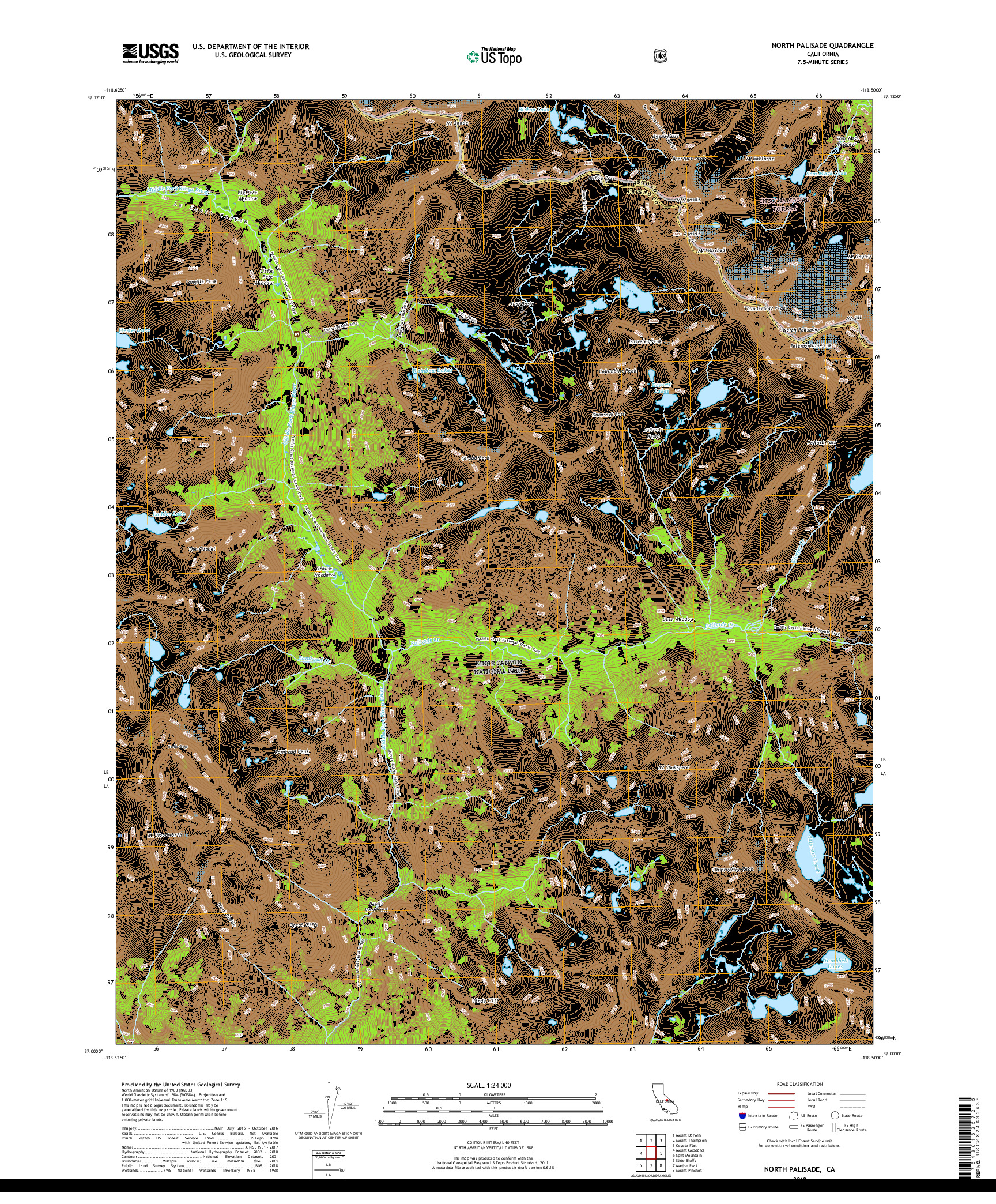 USGS US TOPO 7.5-MINUTE MAP FOR NORTH PALISADE, CA 2018