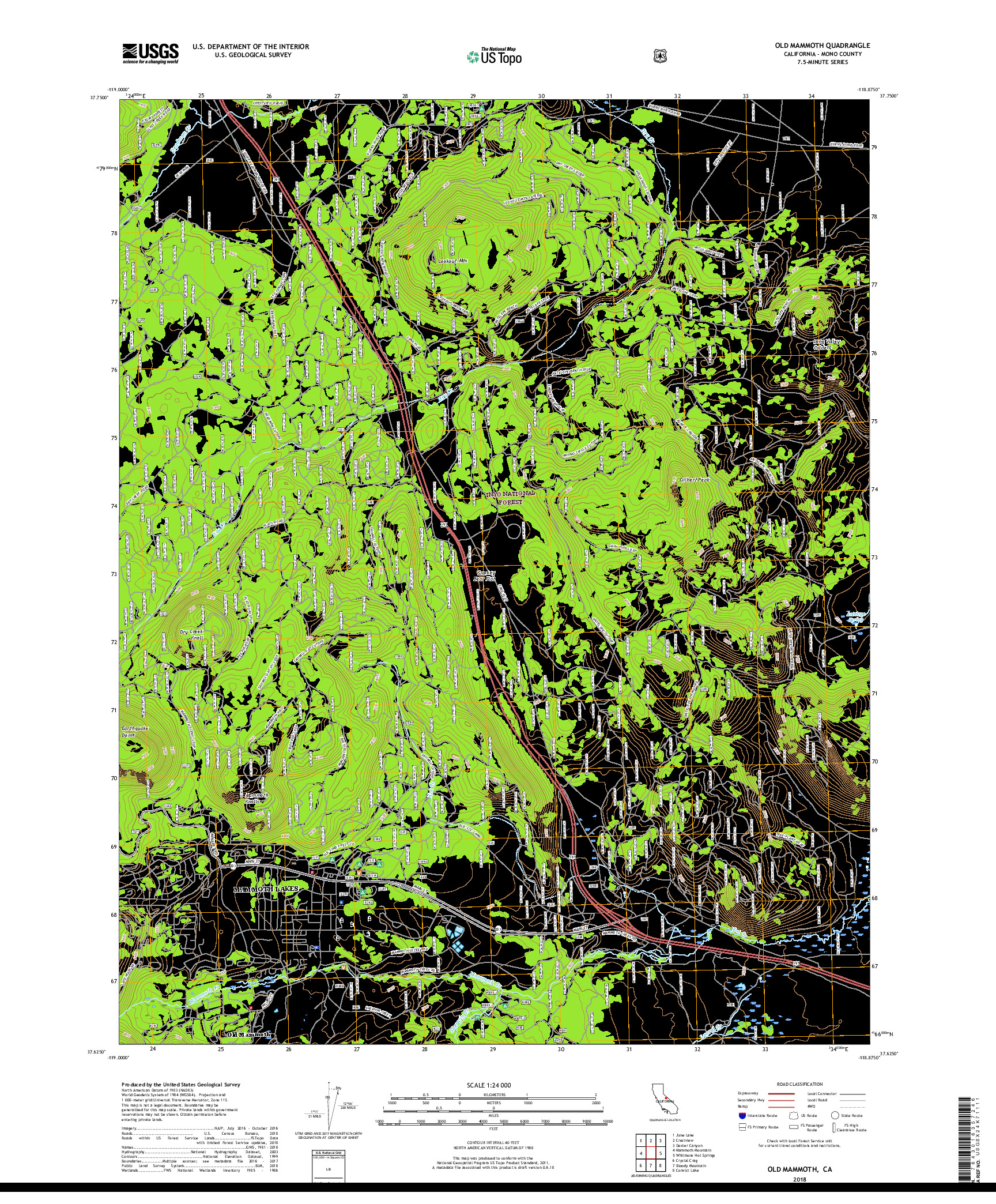 USGS US TOPO 7.5-MINUTE MAP FOR OLD MAMMOTH, CA 2018