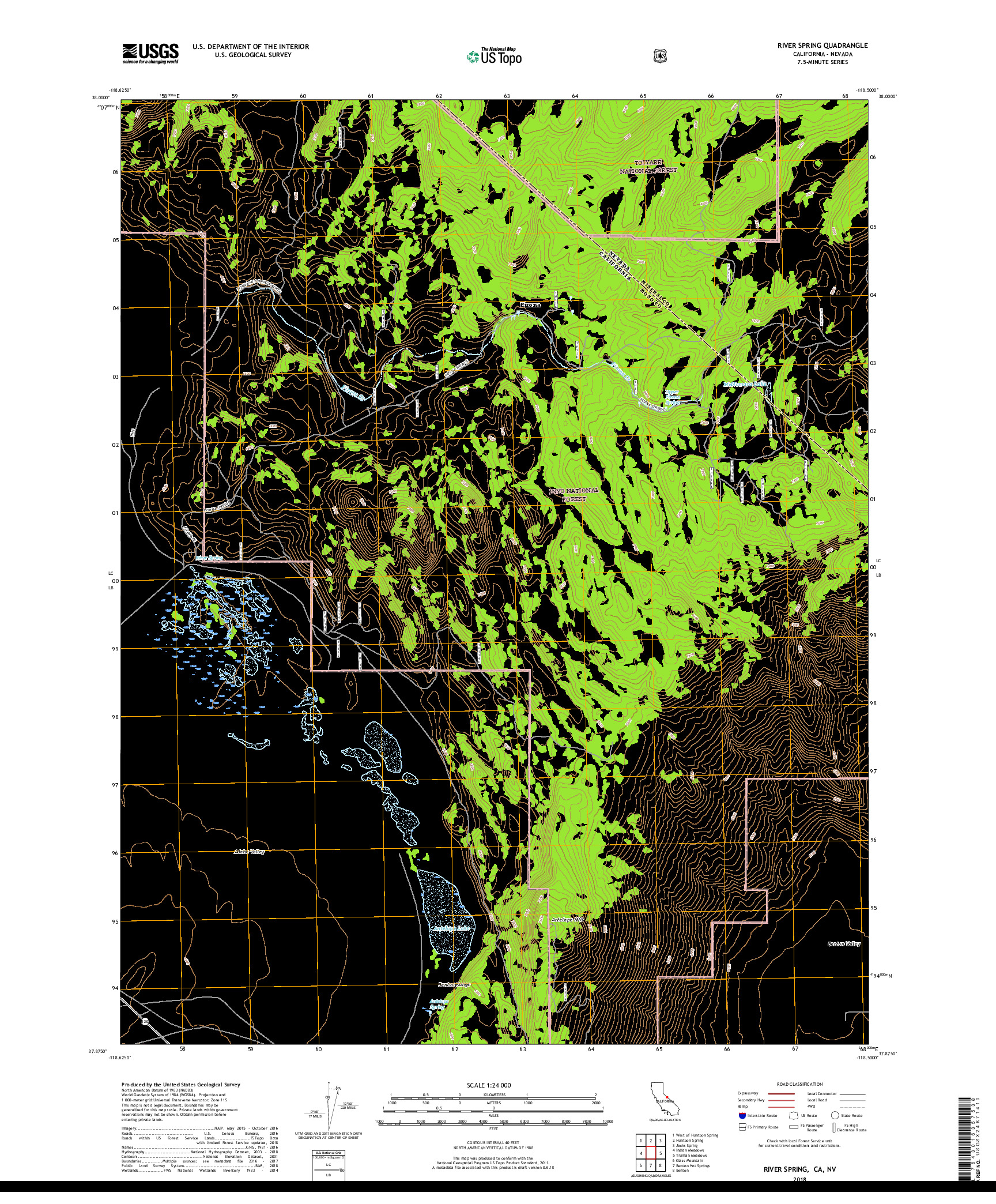 USGS US TOPO 7.5-MINUTE MAP FOR RIVER SPRING, CA,NV 2018