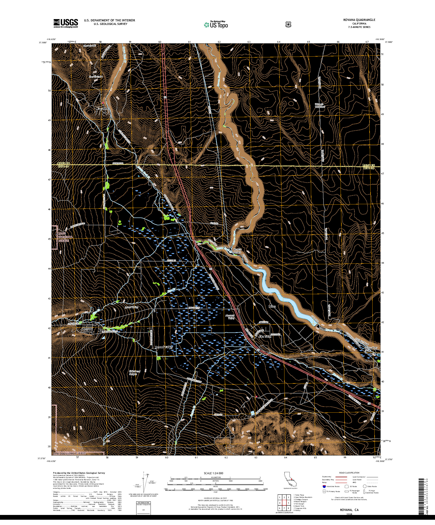 USGS US TOPO 7.5-MINUTE MAP FOR ROVANA, CA 2018