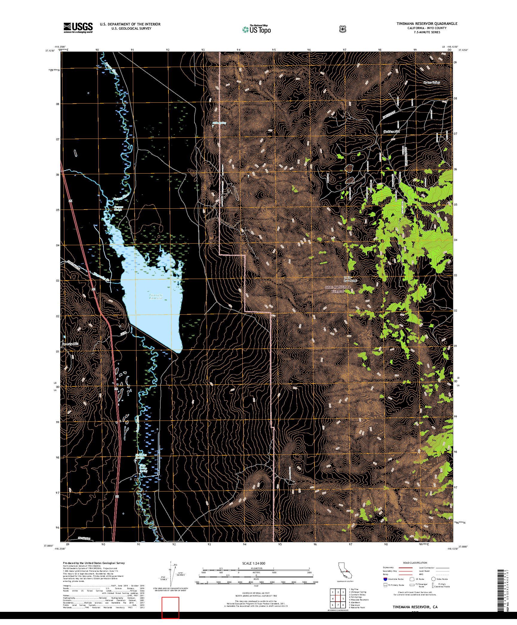 USGS US TOPO 7.5-MINUTE MAP FOR TINEMAHA RESERVOIR, CA 2018
