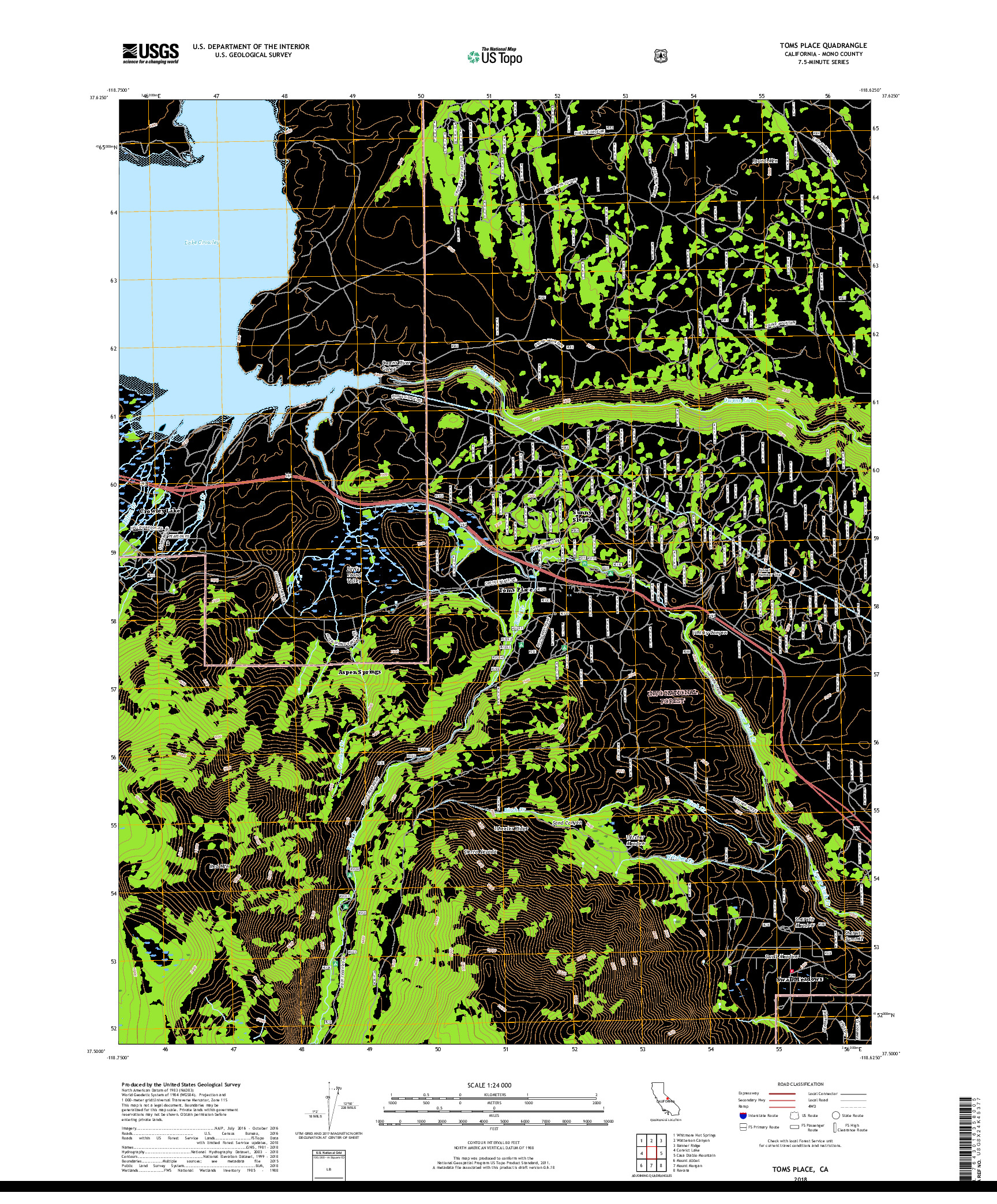 USGS US TOPO 7.5-MINUTE MAP FOR TOMS PLACE, CA 2018