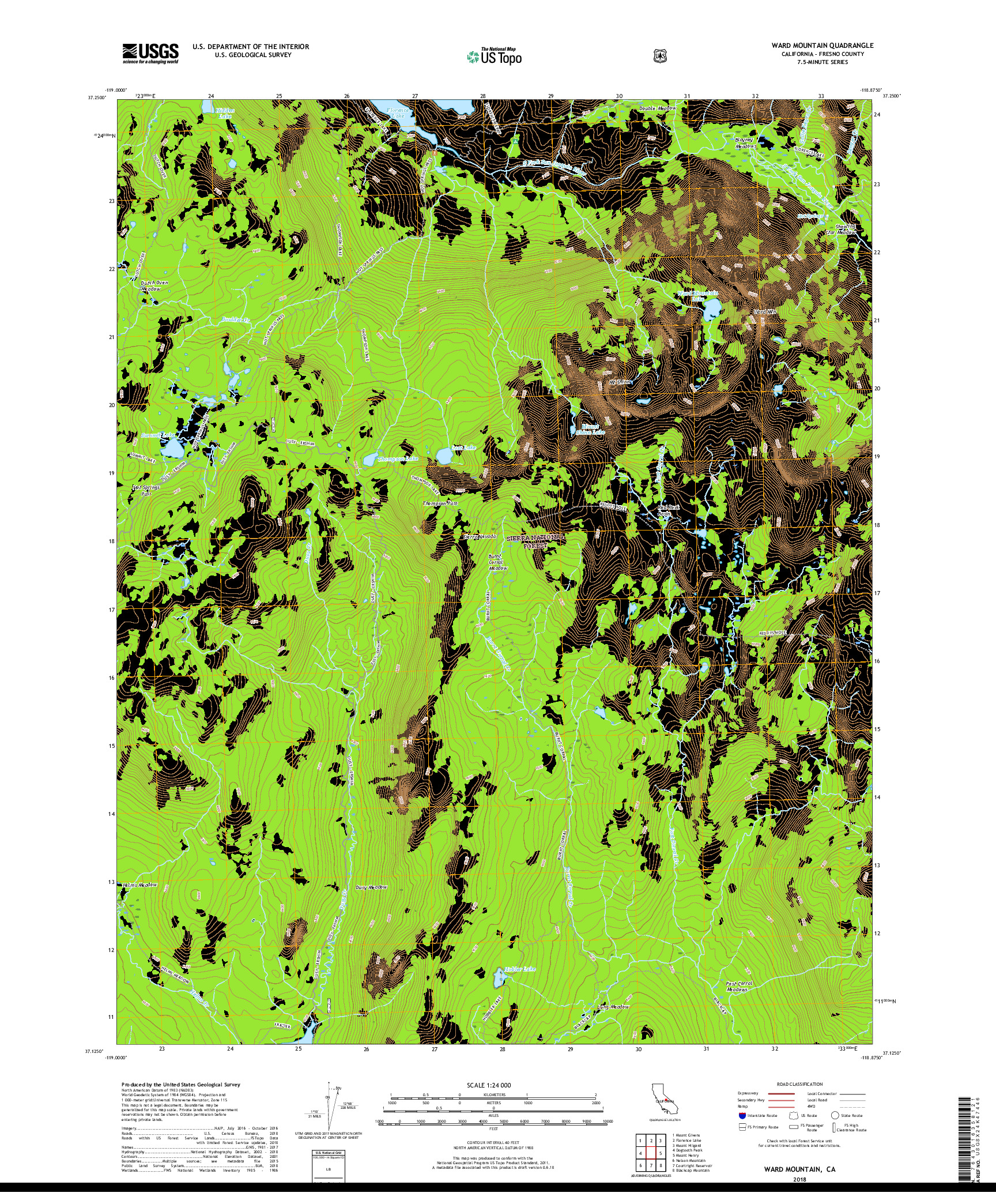 USGS US TOPO 7.5-MINUTE MAP FOR WARD MOUNTAIN, CA 2018