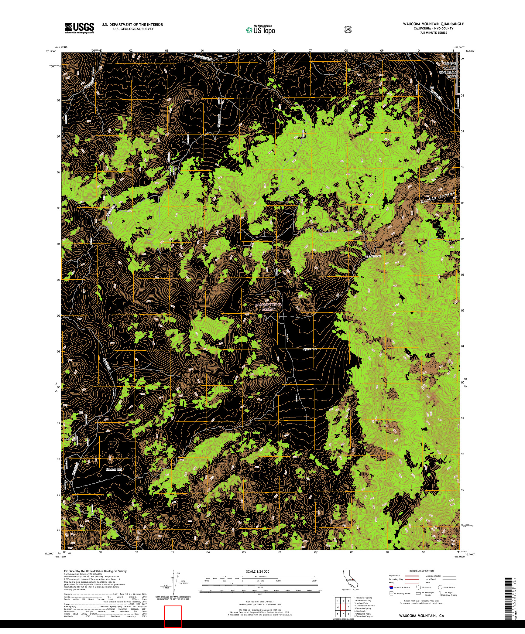 USGS US TOPO 7.5-MINUTE MAP FOR WAUCOBA MOUNTAIN, CA 2018