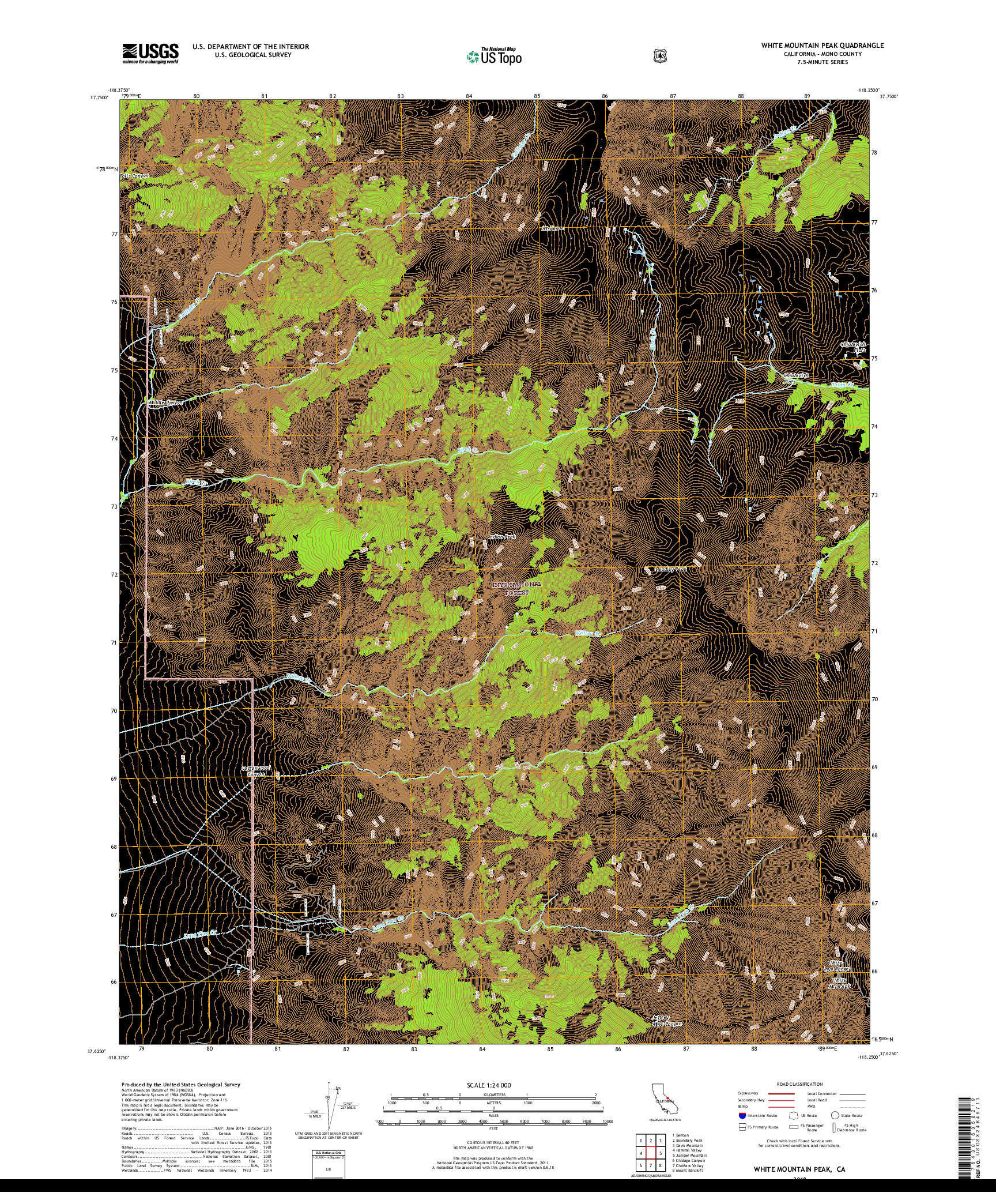 USGS US TOPO 7.5-MINUTE MAP FOR WHITE MOUNTAIN PEAK, CA 2018