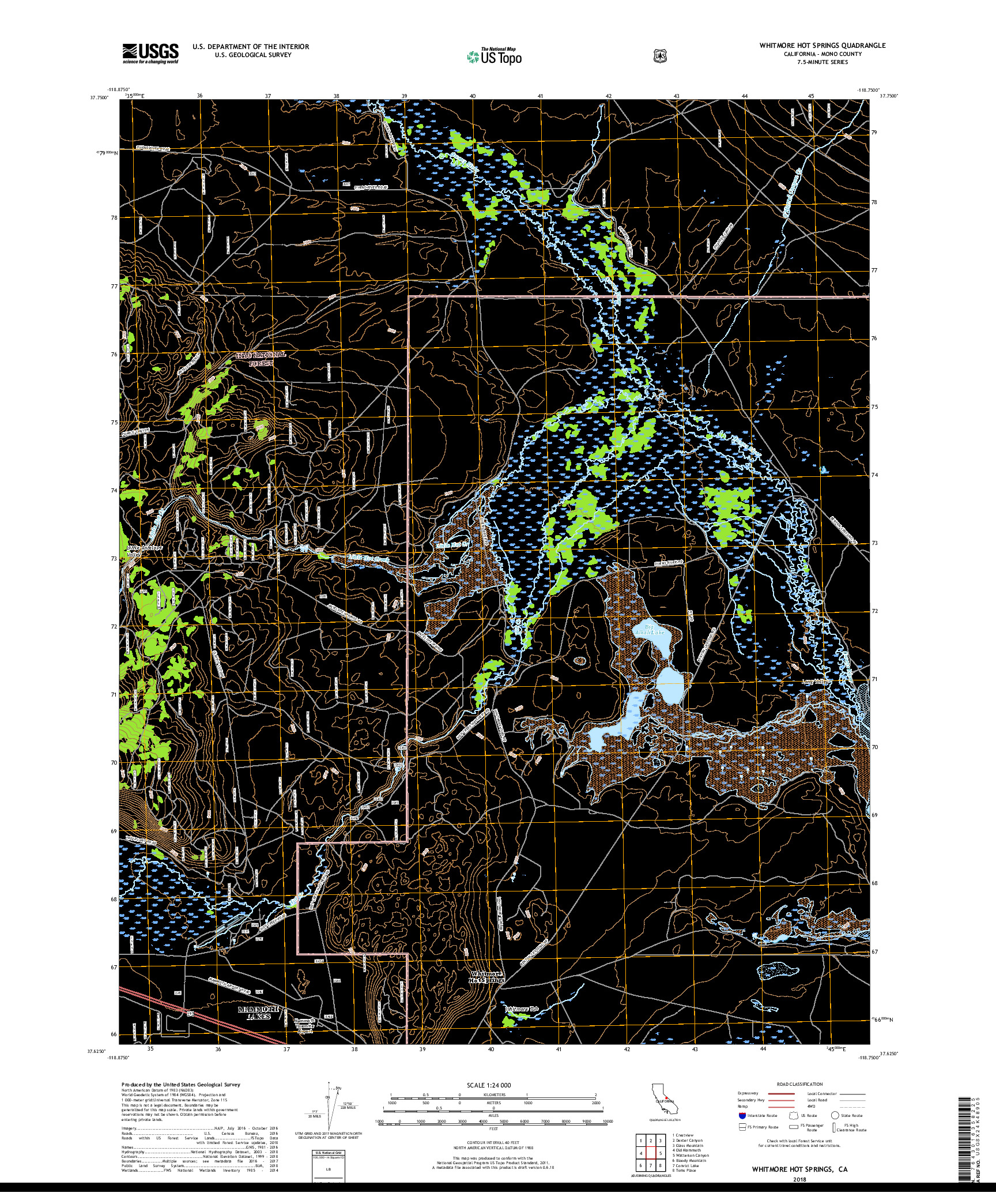 USGS US TOPO 7.5-MINUTE MAP FOR WHITMORE HOT SPRINGS, CA 2018