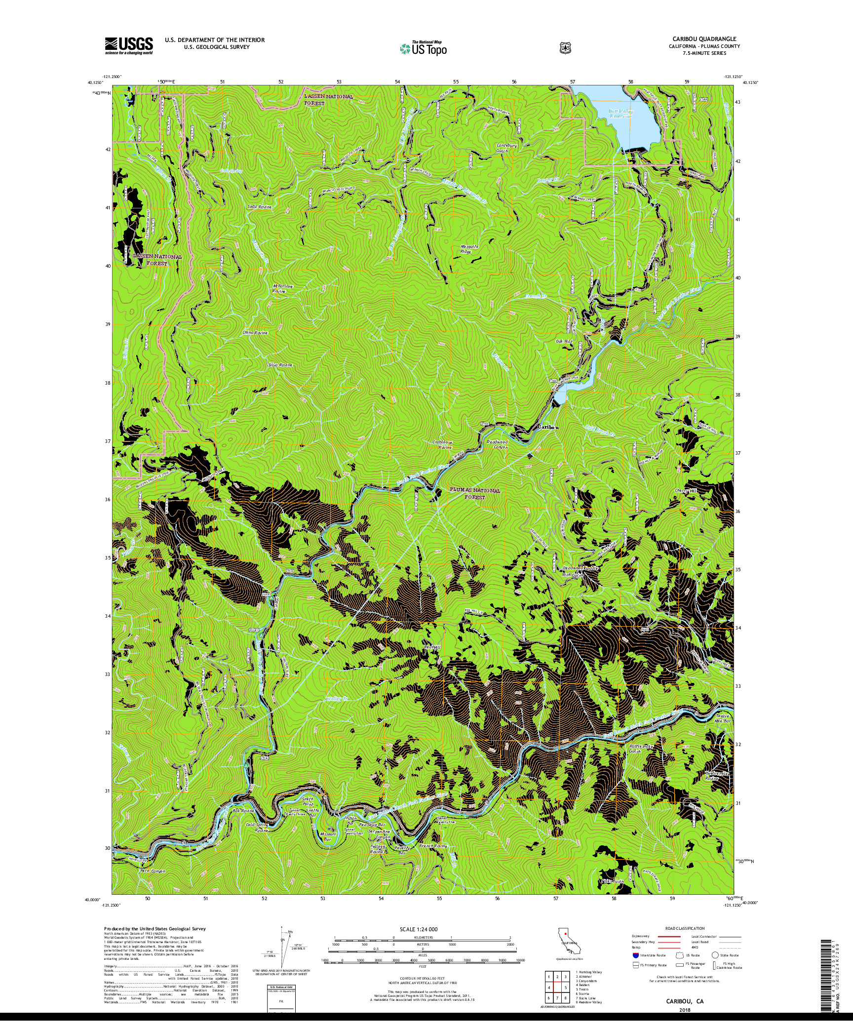 USGS US TOPO 7.5-MINUTE MAP FOR CARIBOU, CA 2018