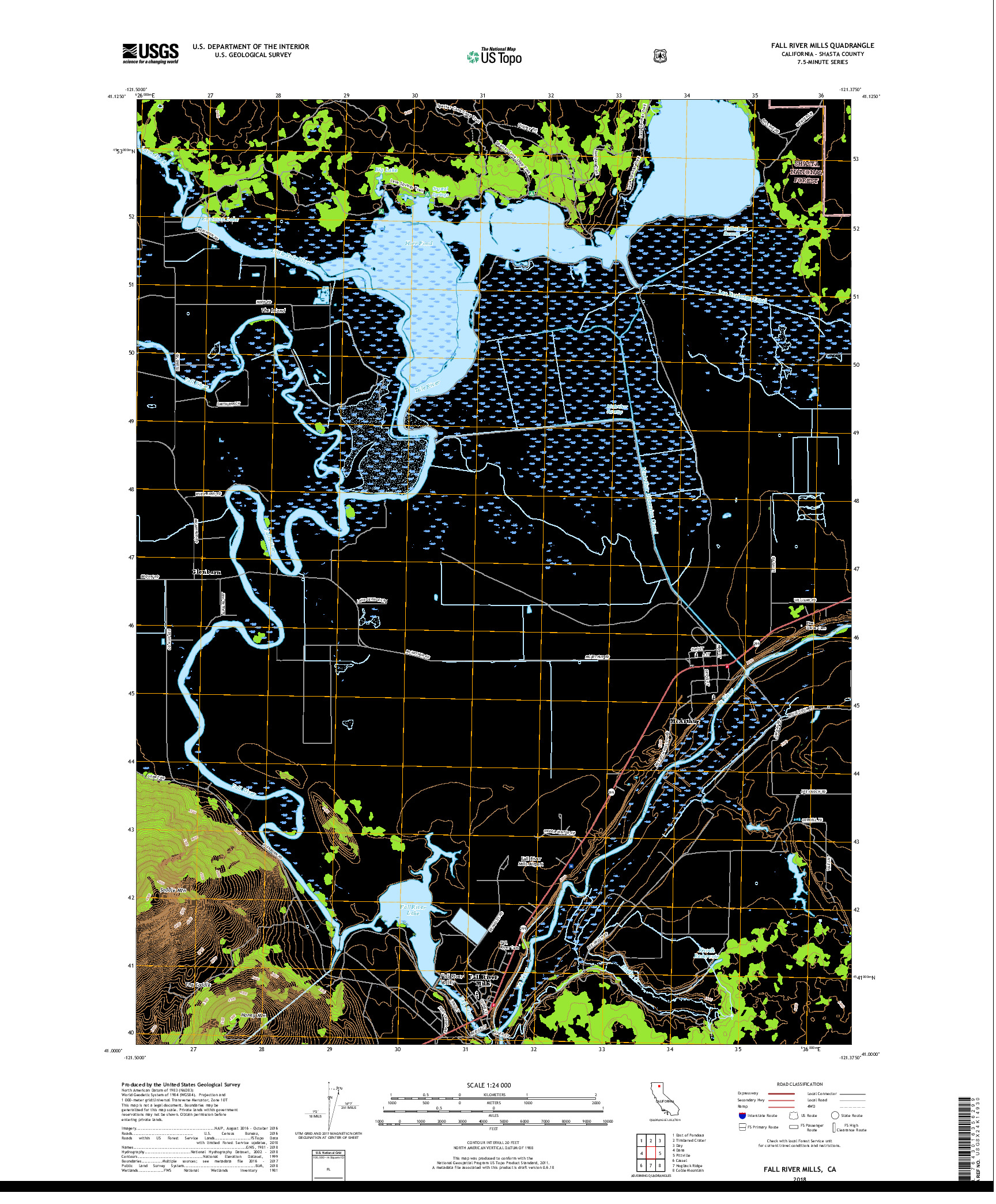 USGS US TOPO 7.5-MINUTE MAP FOR FALL RIVER MILLS, CA 2018