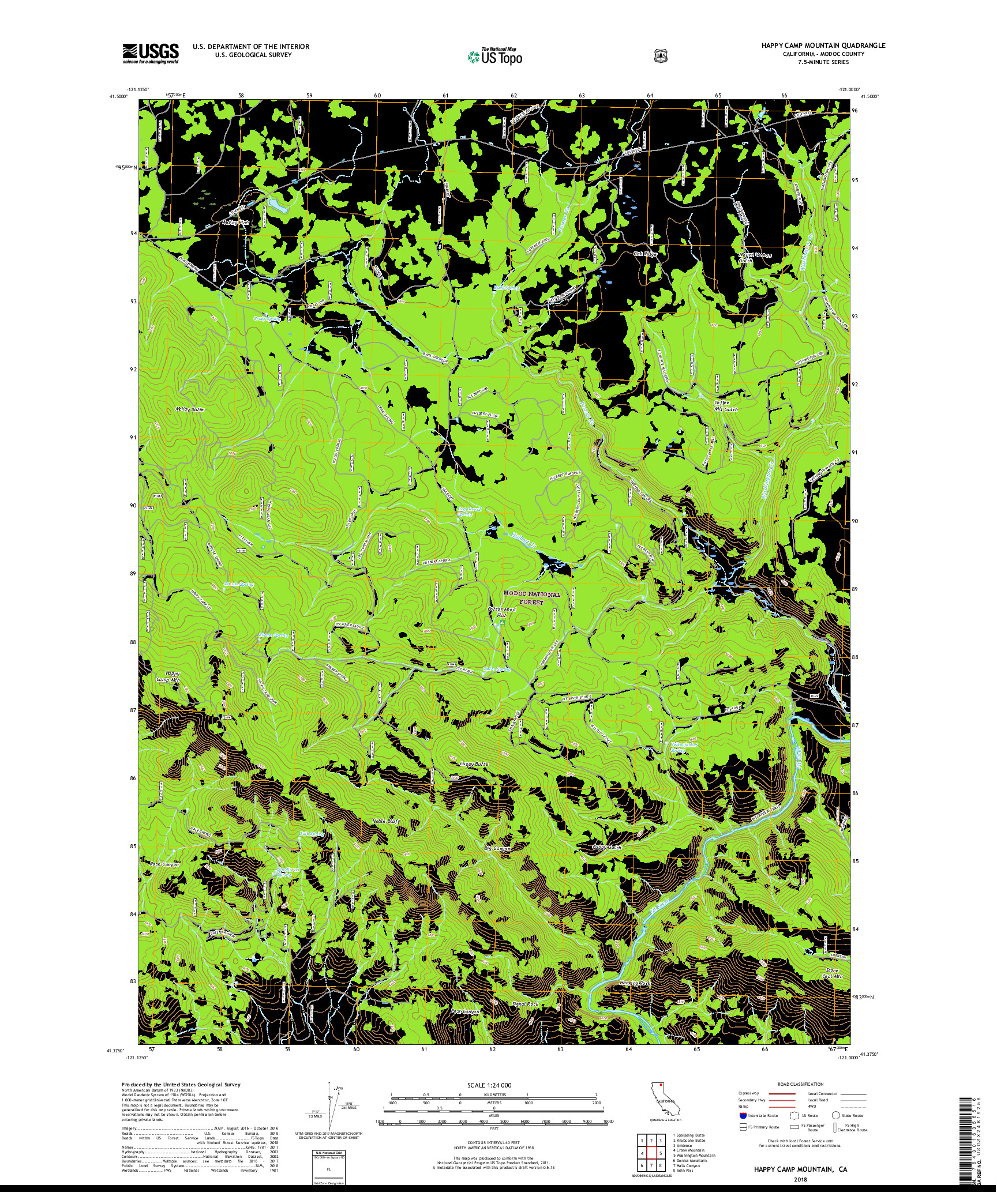 USGS US TOPO 7.5-MINUTE MAP FOR HAPPY CAMP MOUNTAIN, CA 2018