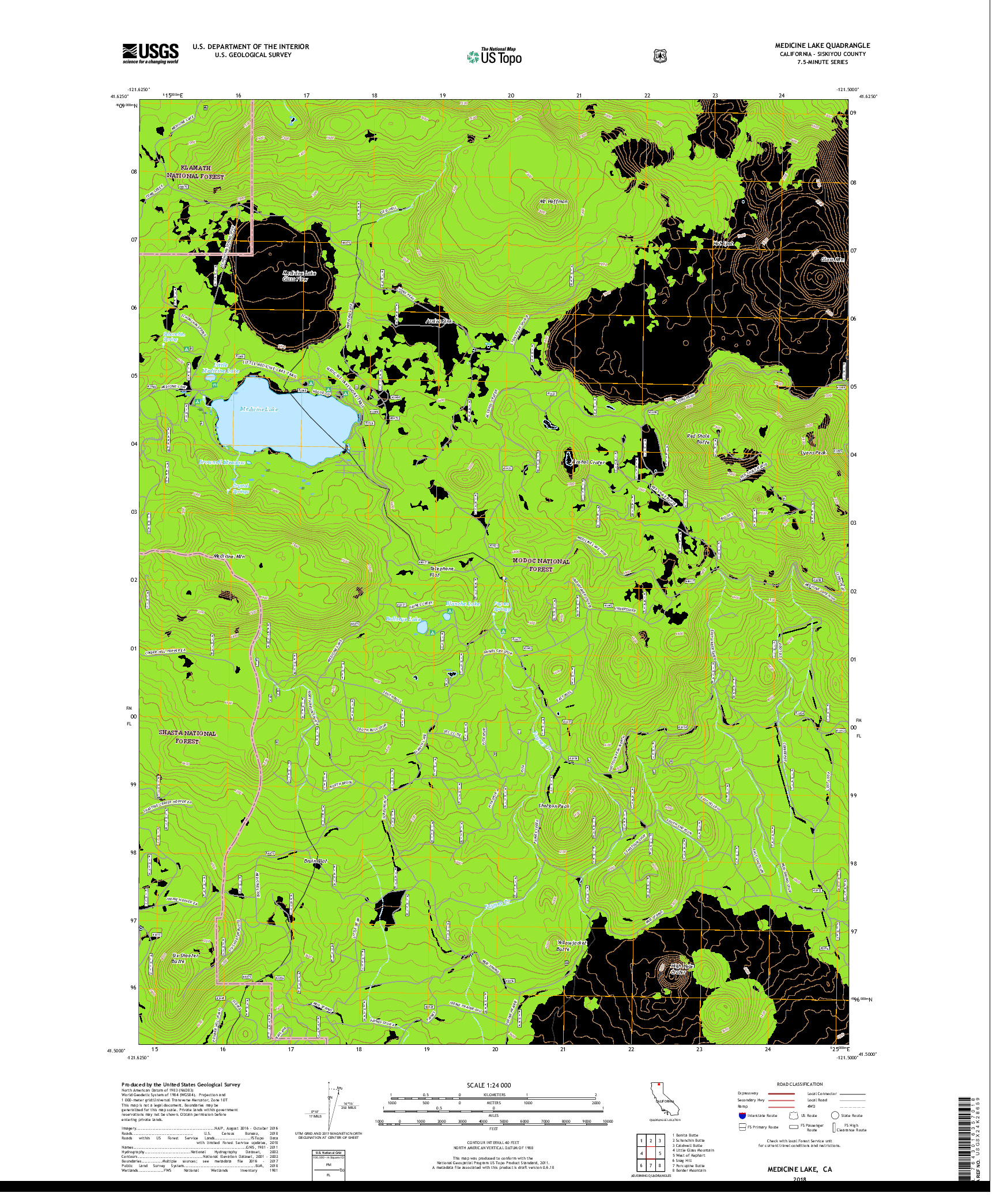 USGS US TOPO 7.5-MINUTE MAP FOR MEDICINE LAKE, CA 2018