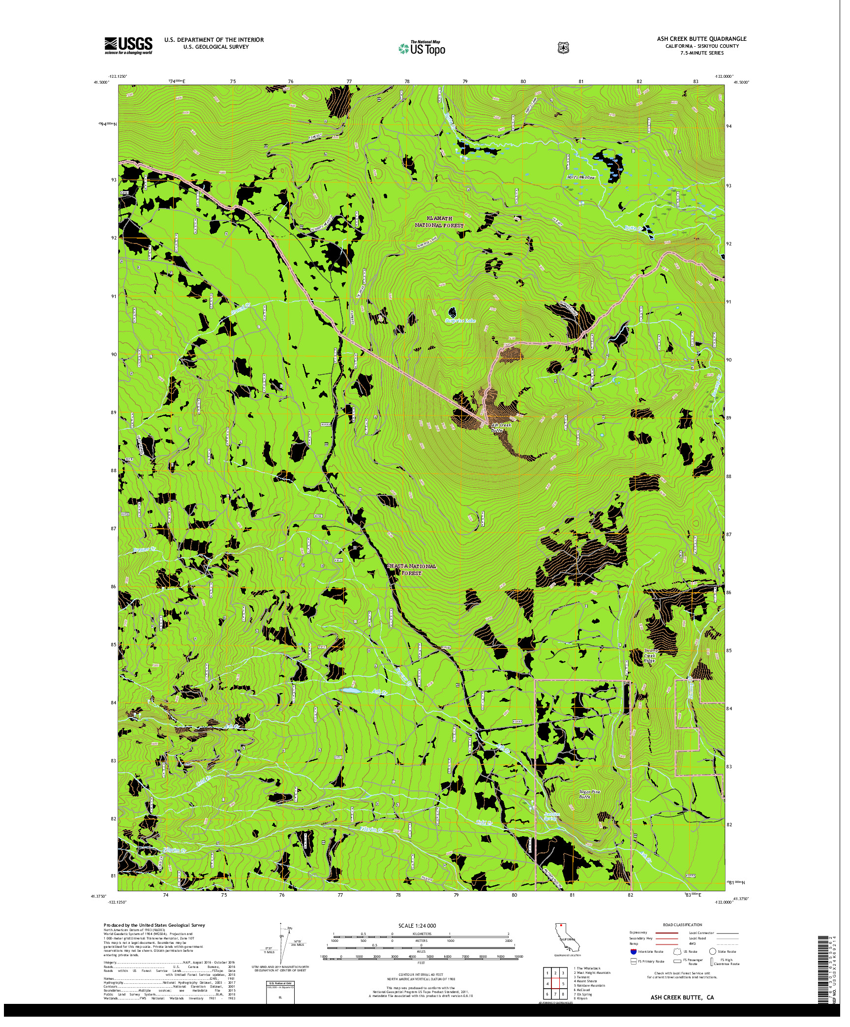 USGS US TOPO 7.5-MINUTE MAP FOR ASH CREEK BUTTE, CA 2018