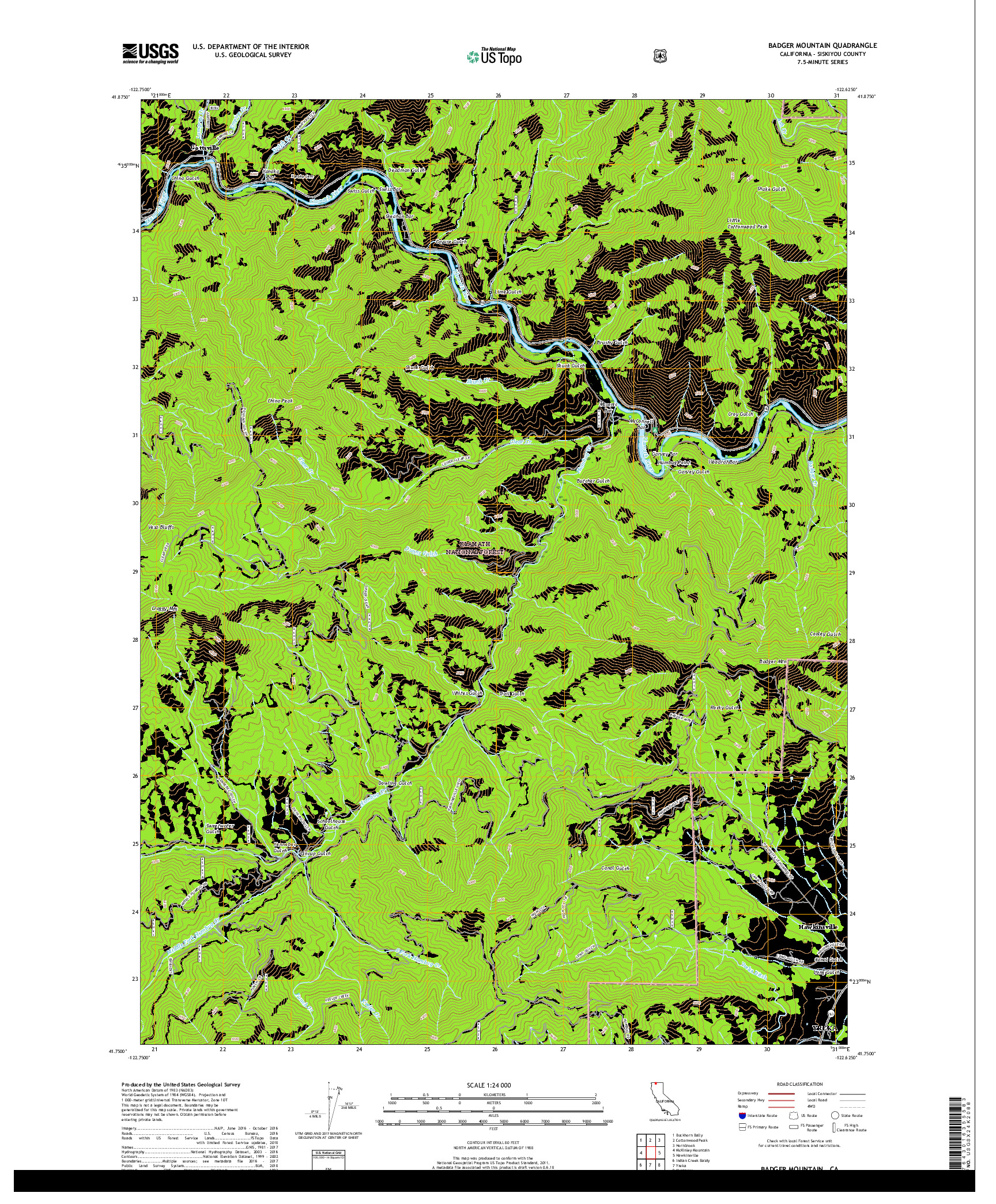 USGS US TOPO 7.5-MINUTE MAP FOR BADGER MOUNTAIN, CA 2018